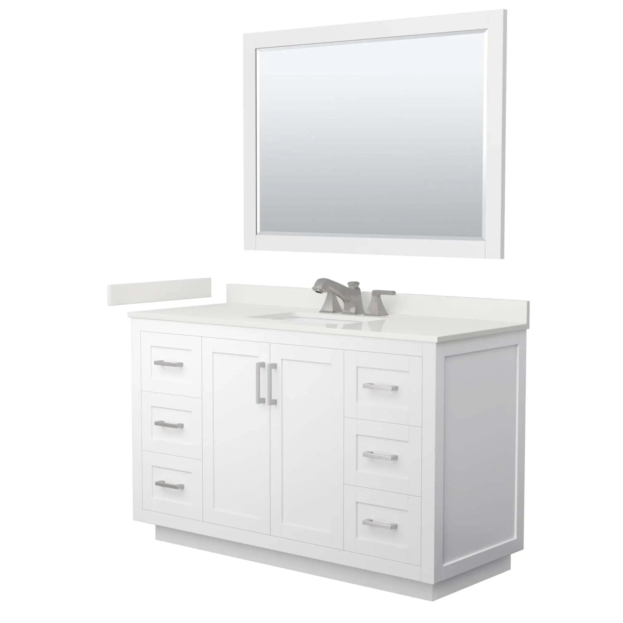 54" Miranda Single Bathroom Vanity in White with Brushed Nickel Trim & 46" Mirror by Wyndham