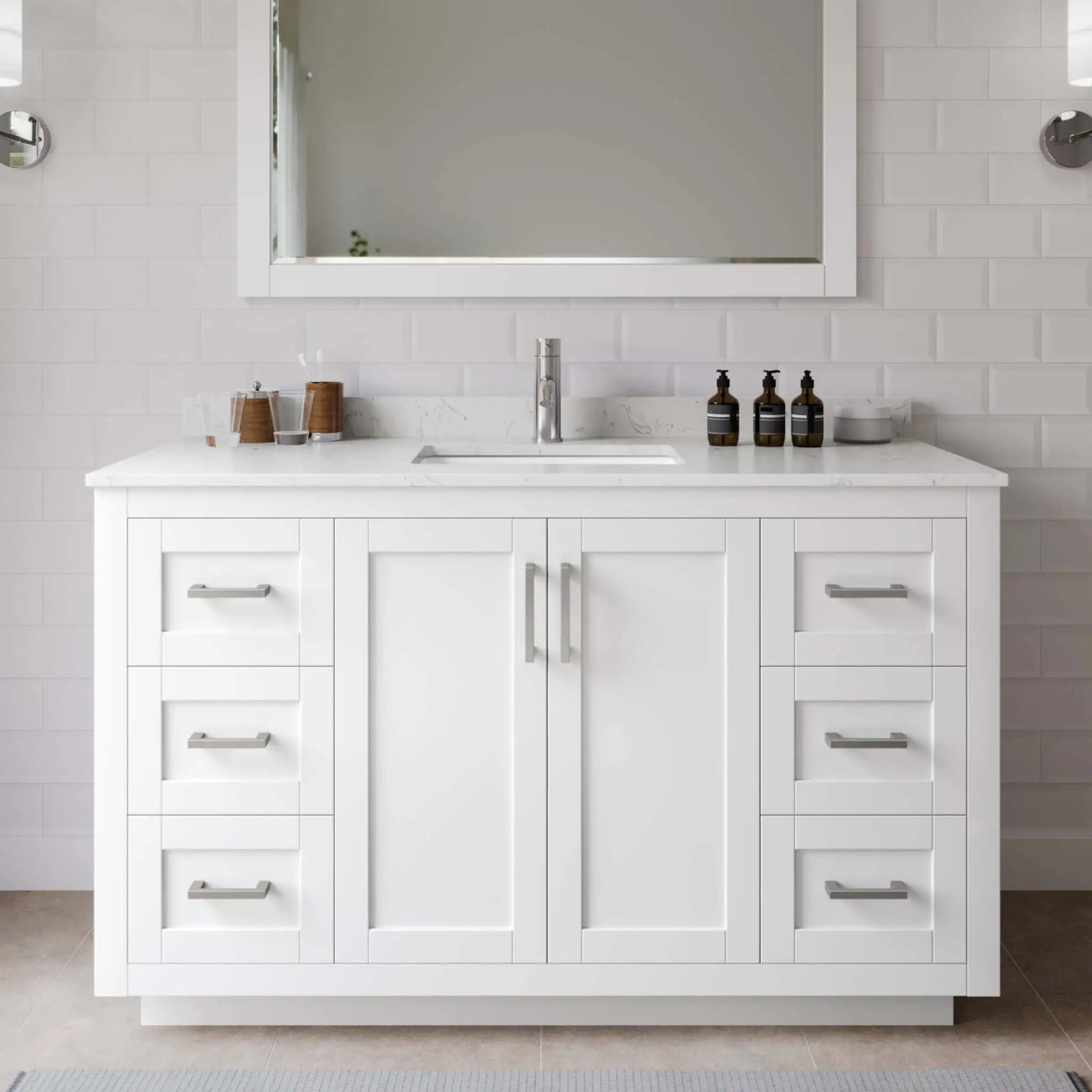 54" Miranda Single Bathroom Vanity in White with Brushed Nickel Trim by Wyndham