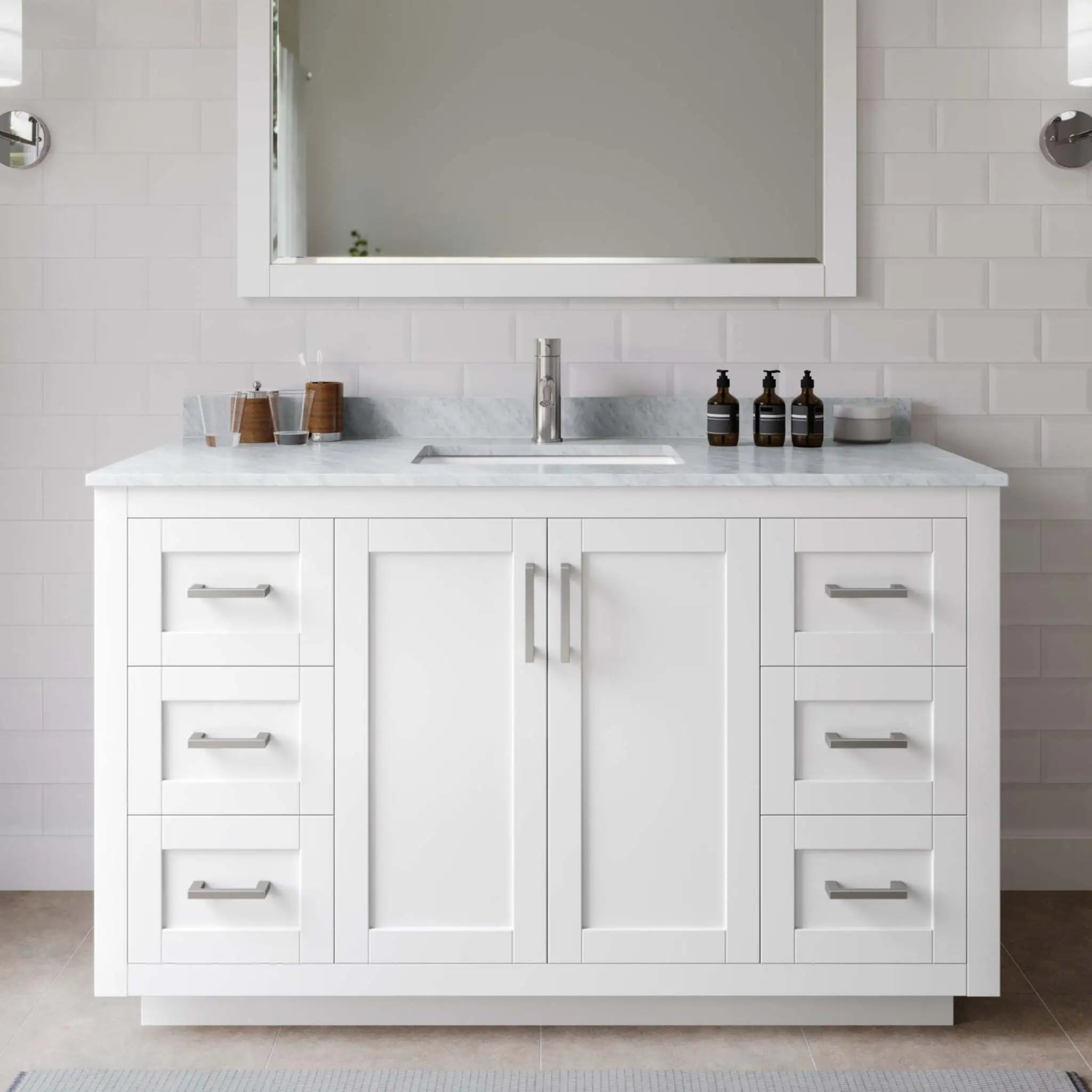 54" Miranda Single Bathroom Vanity in White with Brushed Nickel Trim by Wyndham