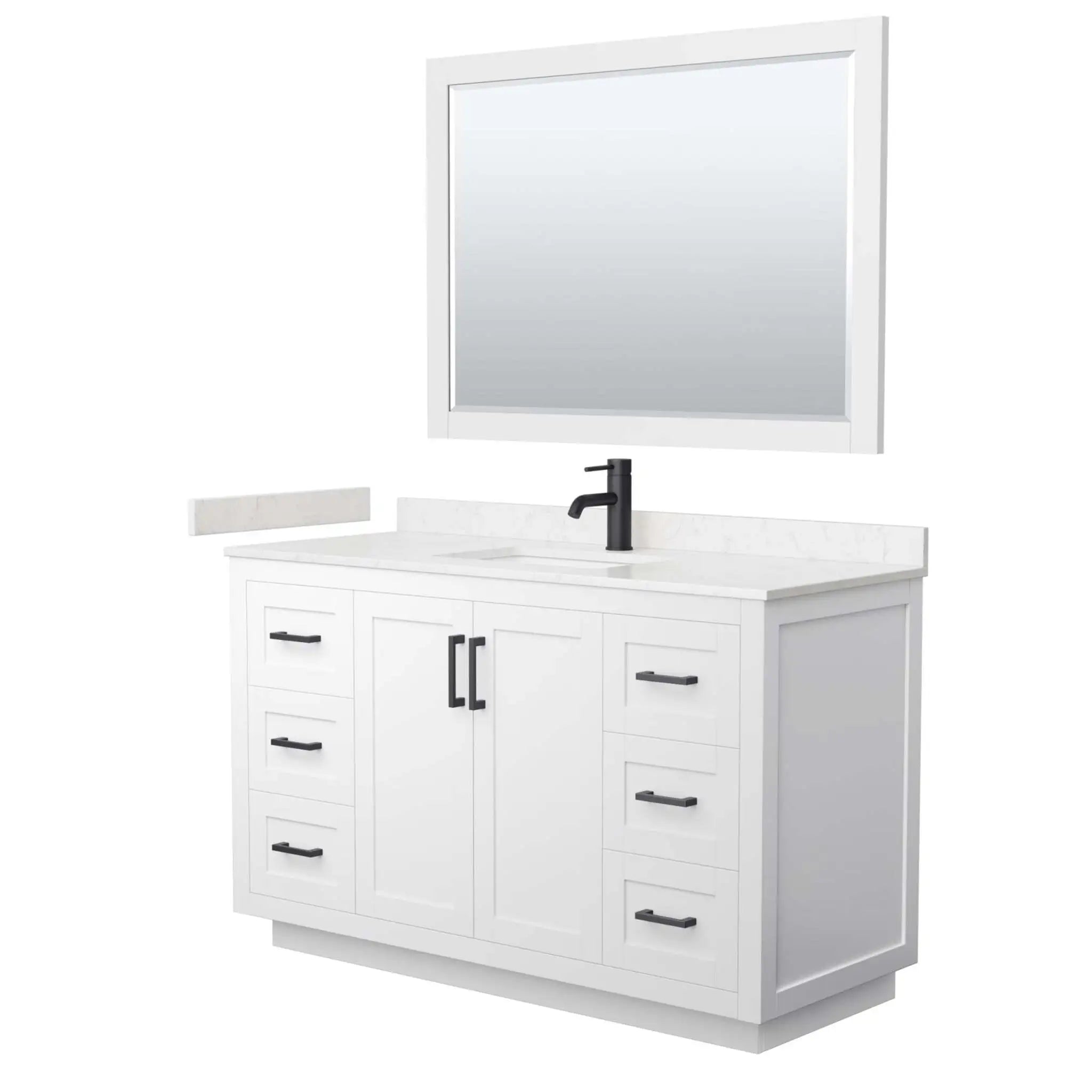 54" Miranda Single Bathroom Vanity in White with Matte Black Trim & 46" Mirror by Wyndham