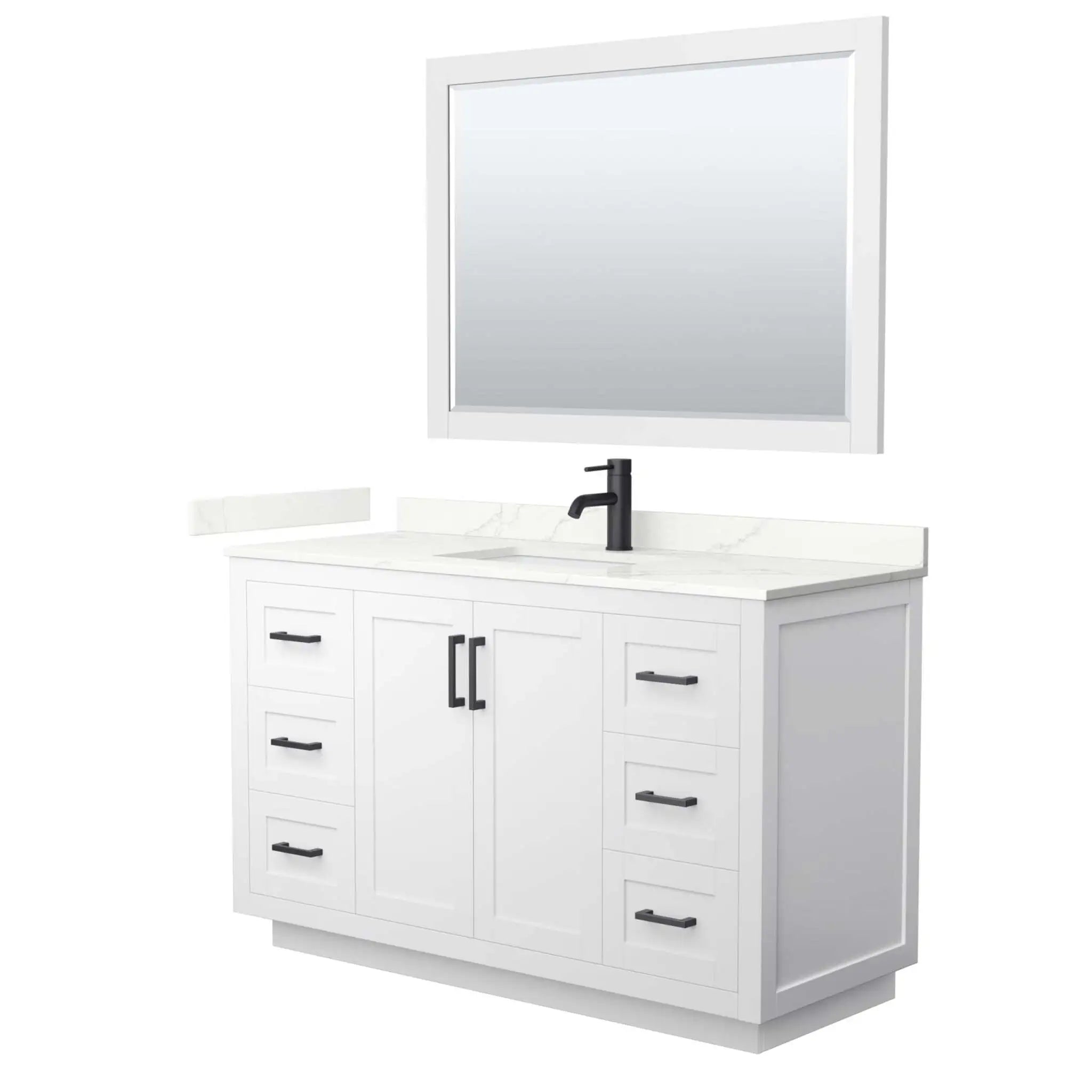 54" Miranda Single Bathroom Vanity in White with Matte Black Trim & 46" Mirror by Wyndham