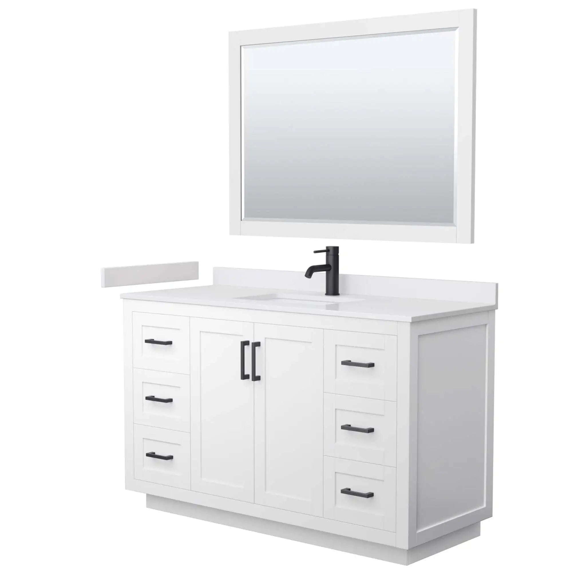 54" Miranda Single Bathroom Vanity in White with Matte Black Trim & 46" Mirror by Wyndham