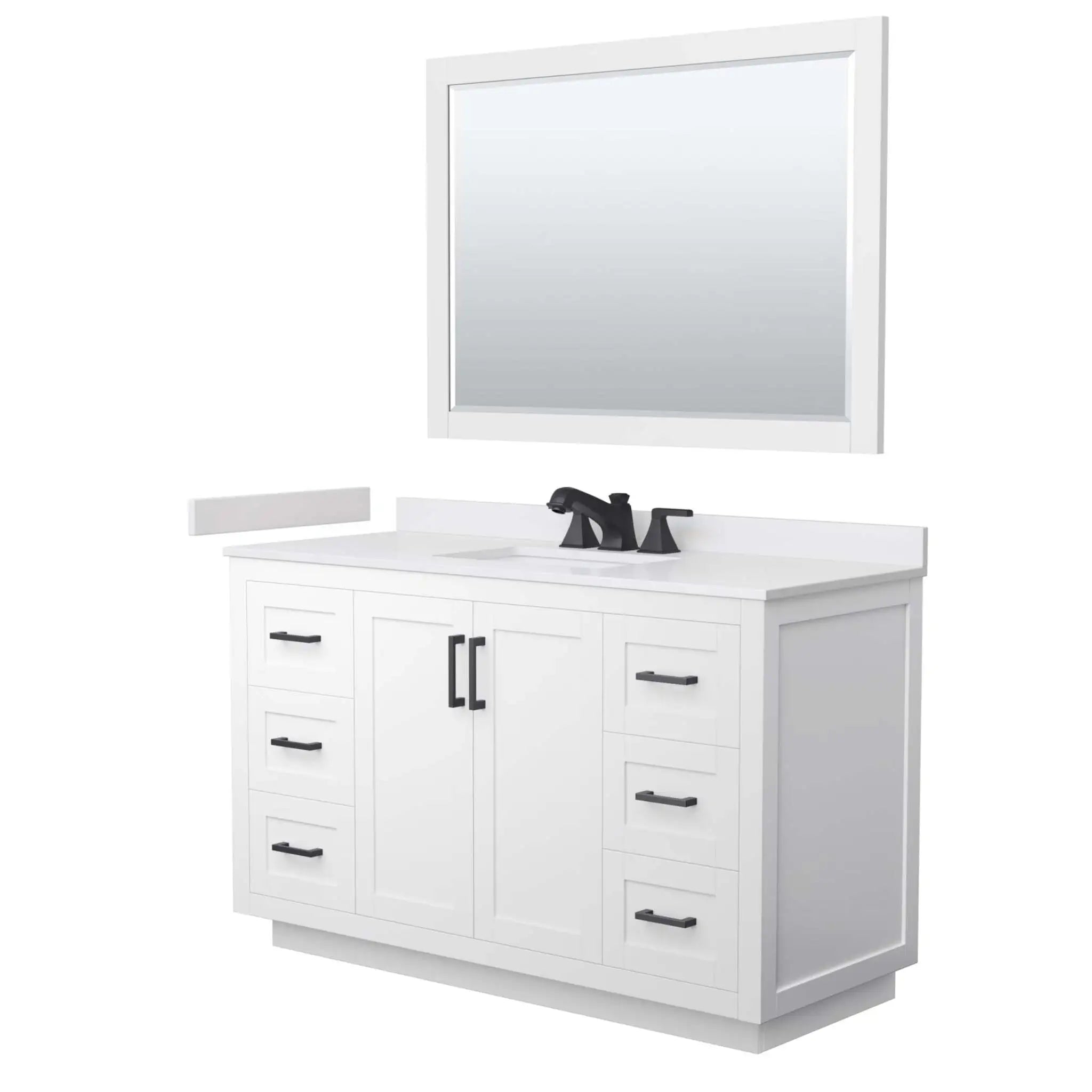 54" Miranda Single Bathroom Vanity in White with Matte Black Trim & 46" Mirror by Wyndham
