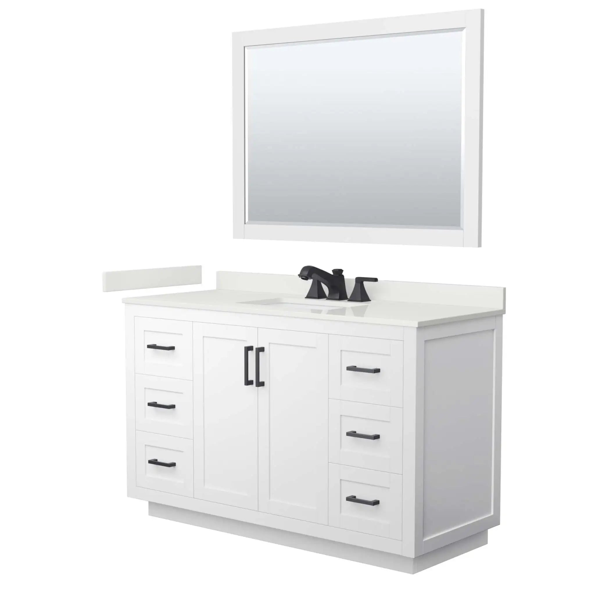 54" Miranda Single Bathroom Vanity in White with Matte Black Trim & 46" Mirror by Wyndham