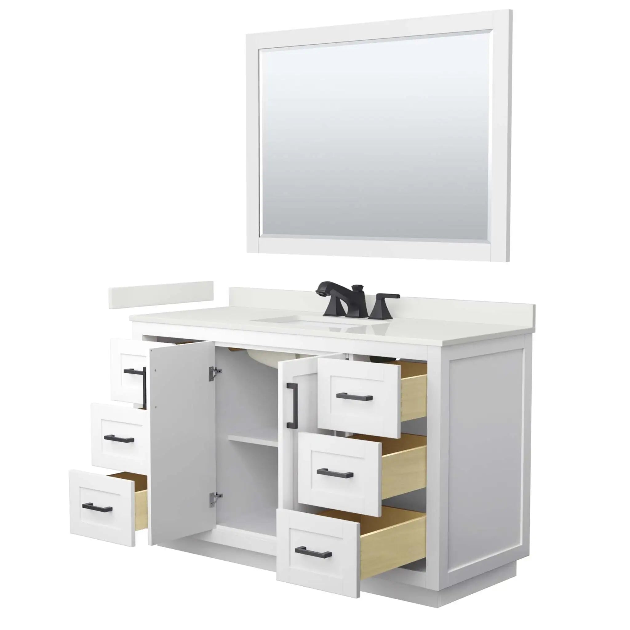 54" Miranda Single Bathroom Vanity in White with Matte Black Trim & 46" Mirror by Wyndham