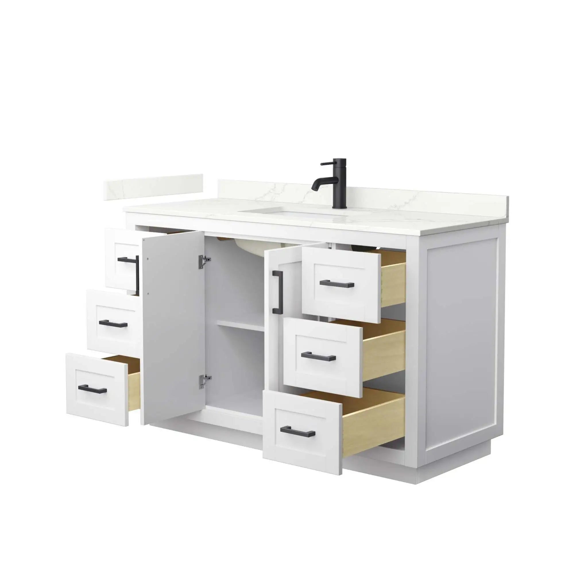 54" Miranda Single Bathroom Vanity in White with Matte Black Trim by Wyndham