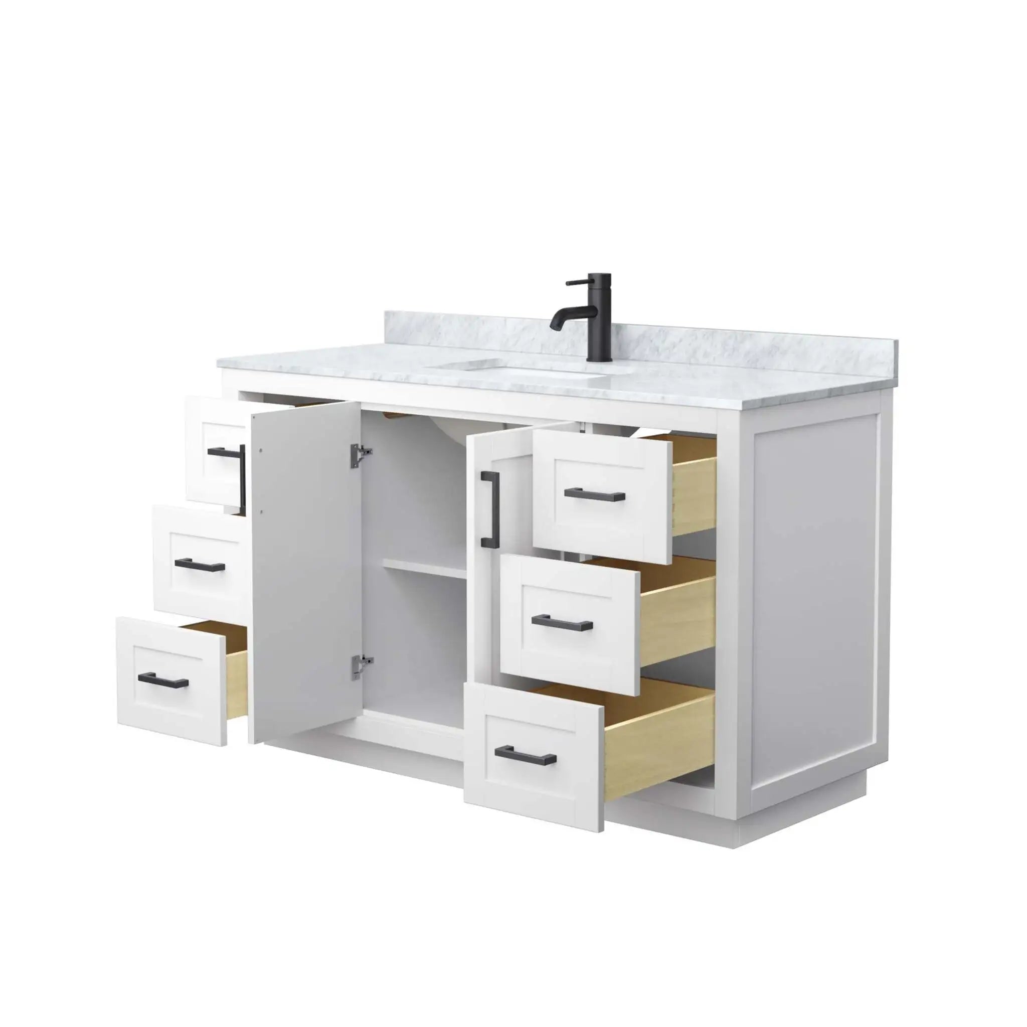 54" Miranda Single Bathroom Vanity in White with Matte Black Trim by Wyndham