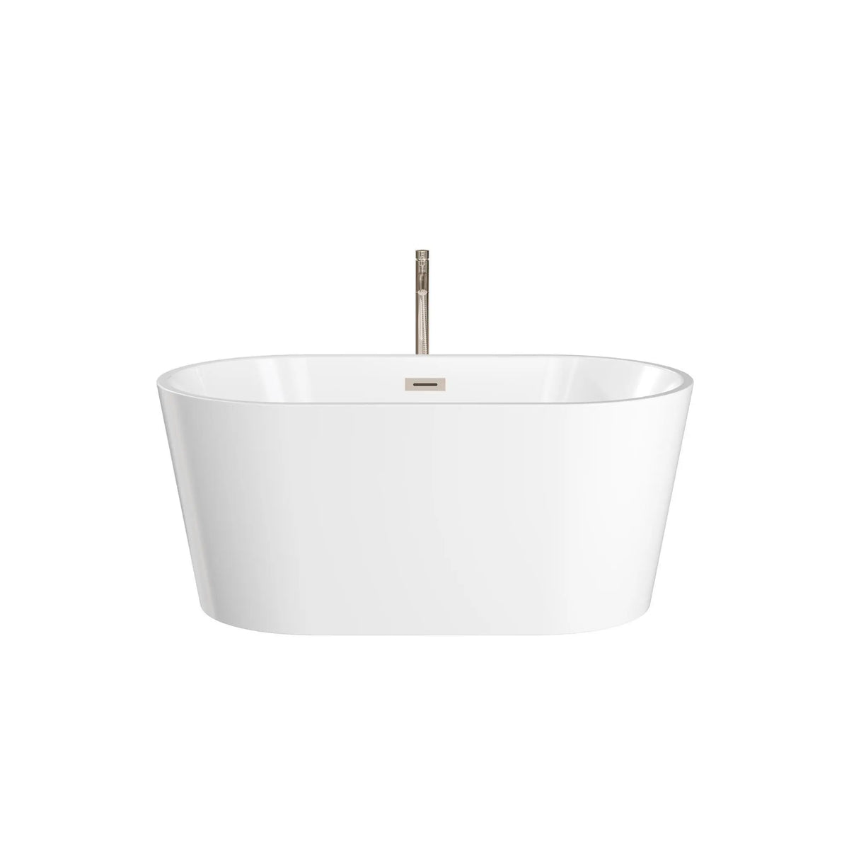 55" White Freestanding Bathtub with Brushed Nickel Drain and Overflow Trim, and Brushed Nickel Floor Mounted Faucet - Carissa by Wyndham (WCBTS101255ATP11BN) 2