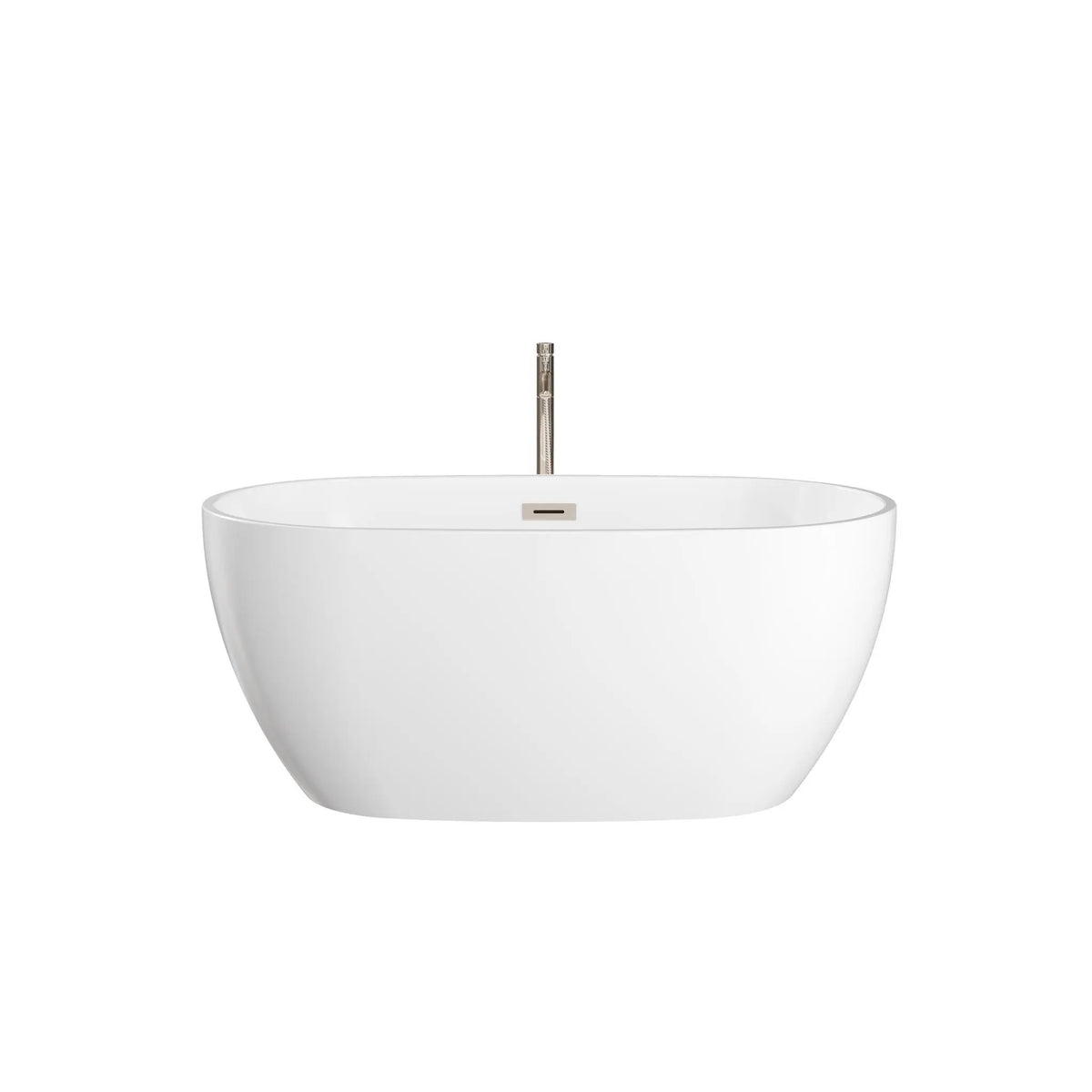 55" White Freestanding Bathtub with Brushed Nickel Drain and Overflow Trim, and Brushed Nickel Floor Mounted Faucet - Juno by Wyndham (WCBTS156155ATP11BN) 2