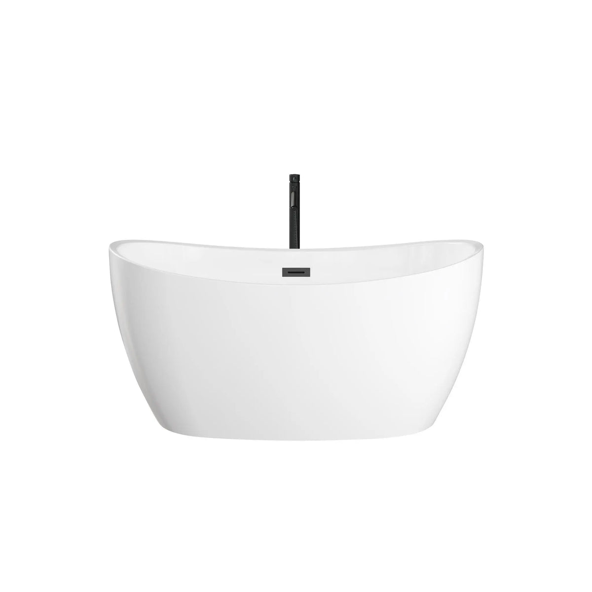 55" White Freestanding Bathtub with Matte Black Drain and Overflow Trim, and Matte Black Floor Mounted Faucet - Dorrit by Wyndham (WCBTS652055MBATPBK) 2