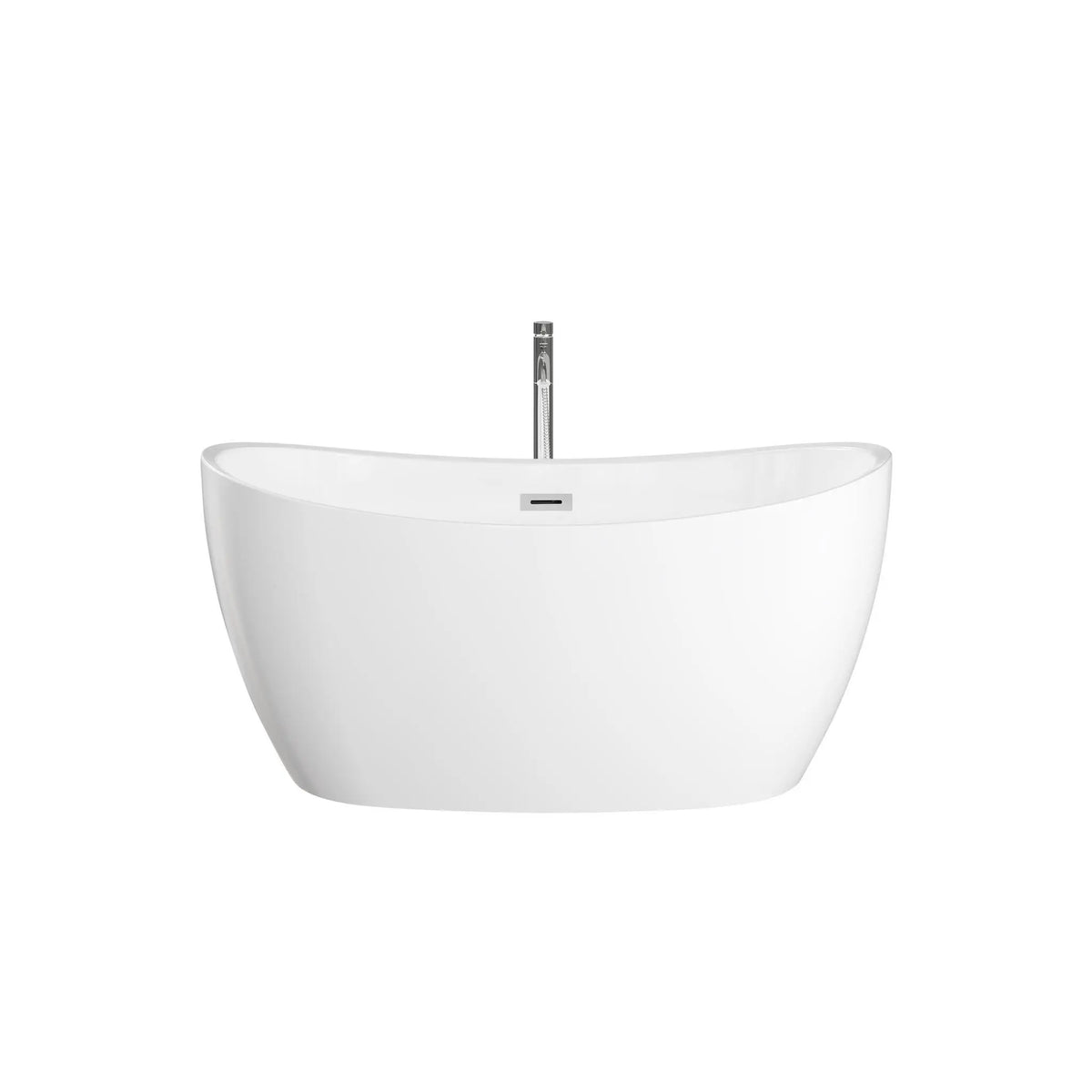 55" White Freestanding Bathtub with Polished Chrome Drain and Overflow Trim, and Polished Chrome Floor Mounted Faucet - Dorrit by Wyndham (WCBTS652055ATP11PC) 2