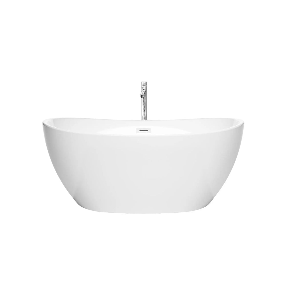 55" White Freestanding Bathtub with Shiny White Drain and Overflow Trim and Floor Mounted Faucet in Polished Chrome - Rebecca by Wyndham (WCBTS101455SWATPPC) 2