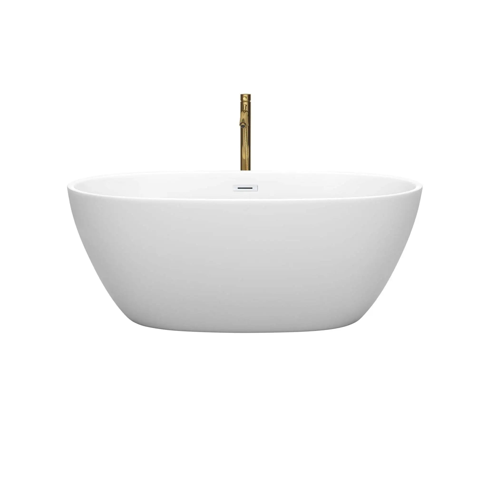 59" Matte White Freestanding Bathtub with Brushed Gold Faucet - Juno by Wyndham (WCBTE306159MWSWATPGD) image 2