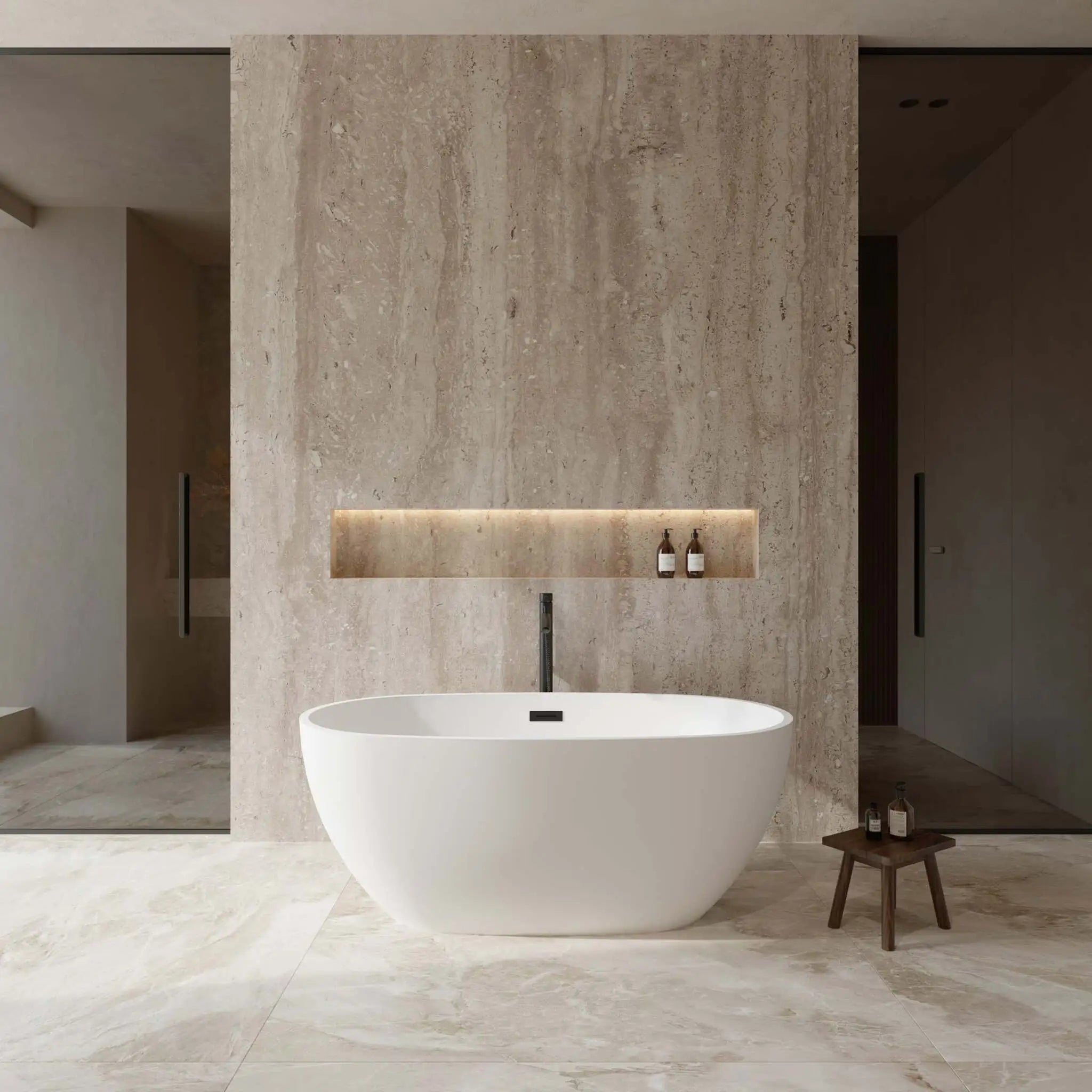 59" Matte White Freestanding Bathtub with Matte Black Faucet - Juno by Wyndham (WCBTE306159MWMBATPBK) image 1