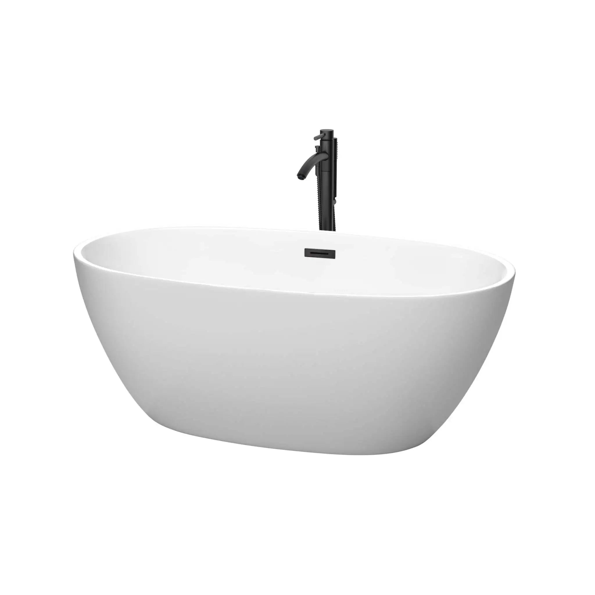 59" Matte White Freestanding Bathtub with Matte Black Faucet - Juno by Wyndham (WCBTE306159MWMBATPBK) image