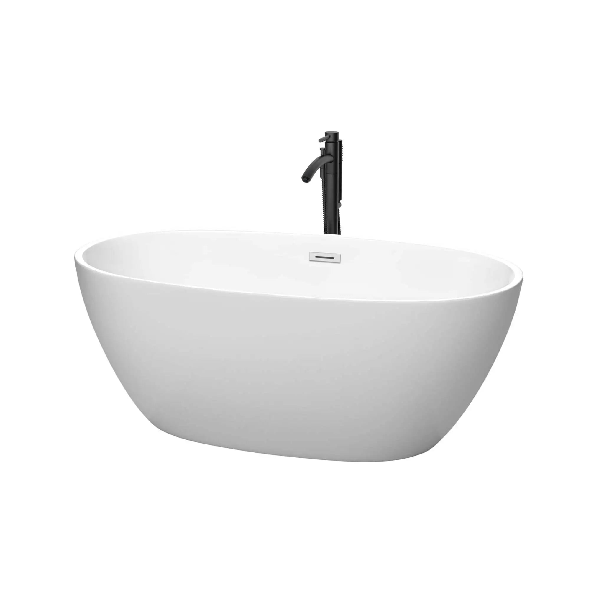 59" Matte White Freestanding Bathtub with Polished Chrome - Juno by Wyndham (WCBTE306159MWPCATPBK) image