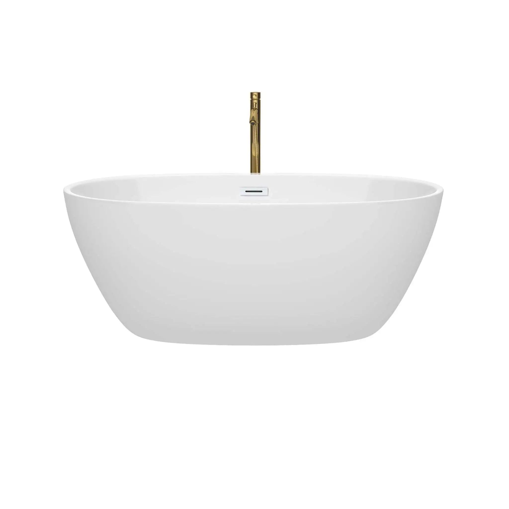 59" White Freestanding Bathtub with Brushed Gold Faucet - Juno by Wyndham (WCBTK156159SWATPGD) image 2