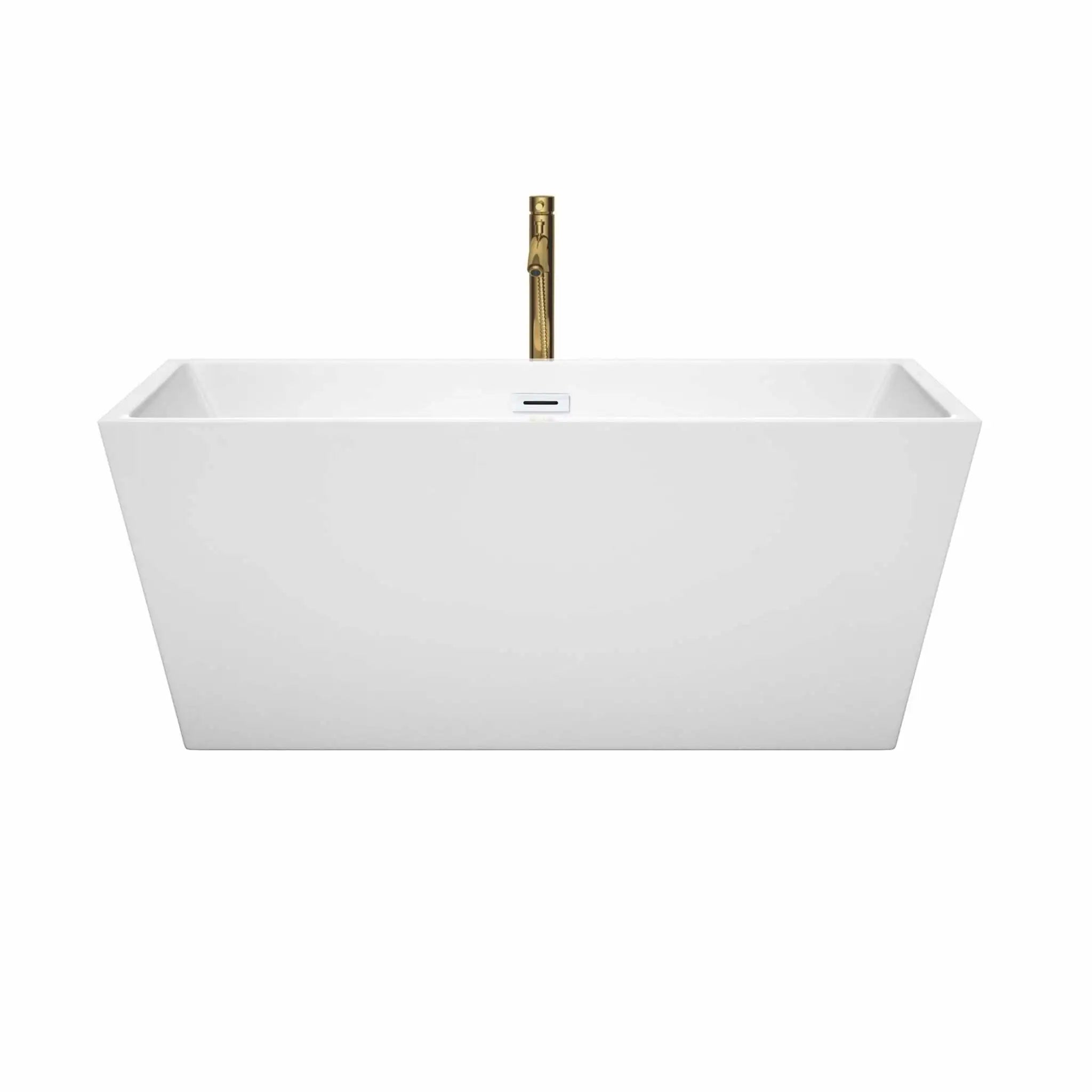 59" White Freestanding Bathtub with Brushed Gold Faucet - Sara by Wyndham (WCBTK151459SWATPGD) image 2