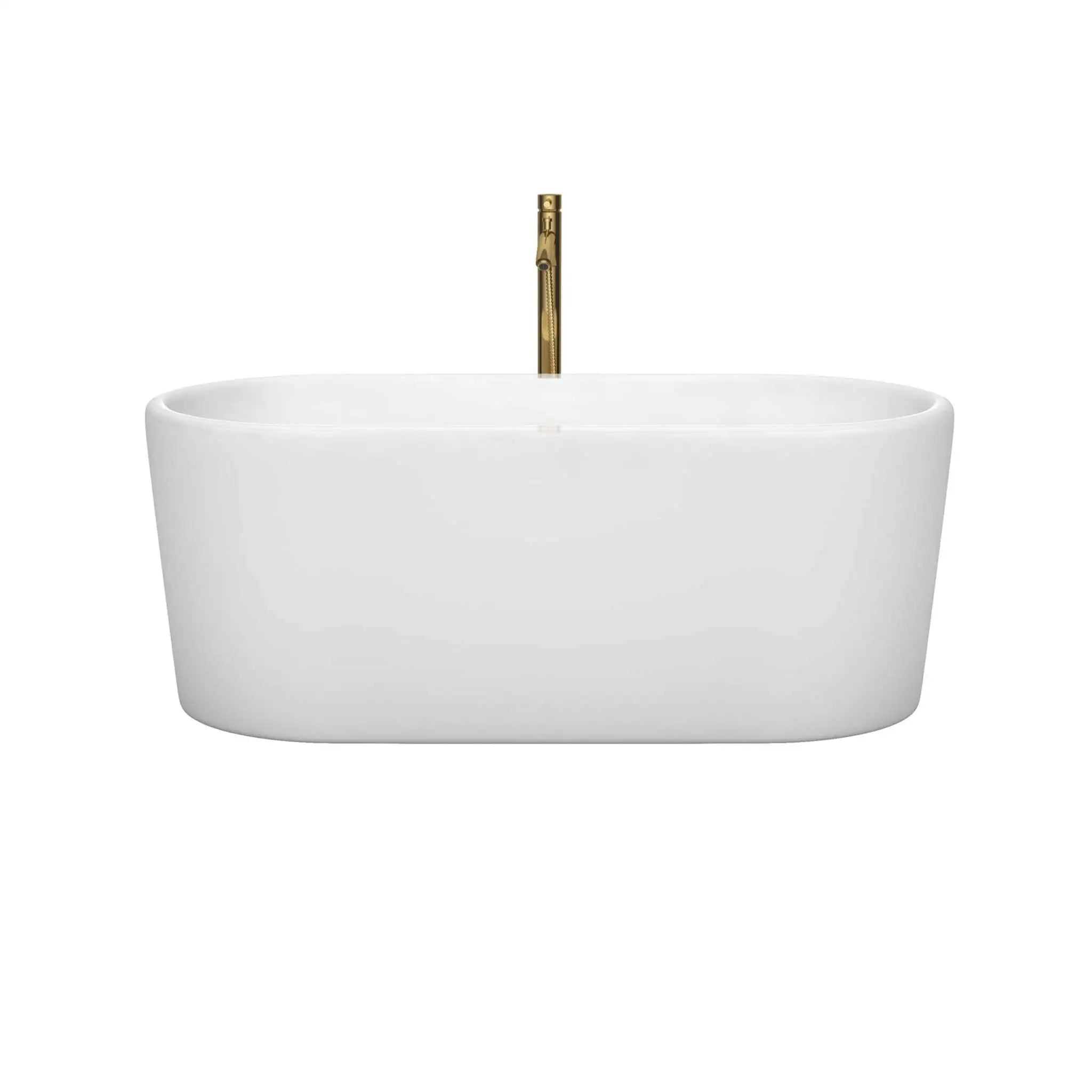 59" White Freestanding Bathtub with Brushed Gold Faucet - Ursula by Wyndham (WCBTK151159PCATPGD) image 2
