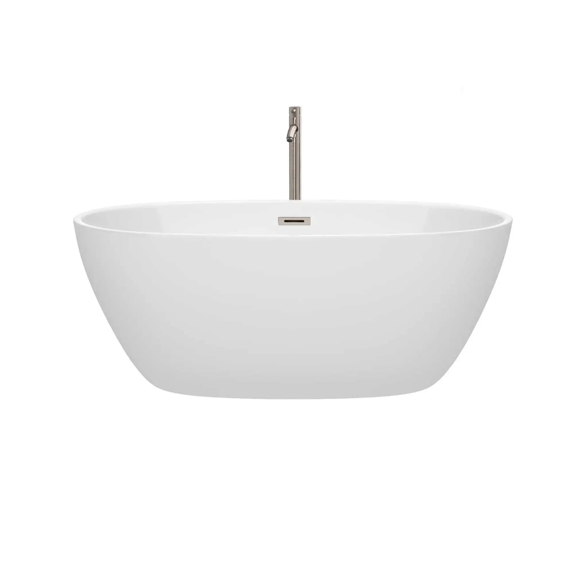 59" White Freestanding Bathtub with Brushed Nickel Faucet - Juno by Wyndham (WCBTK156159ATP11BN) image 2
