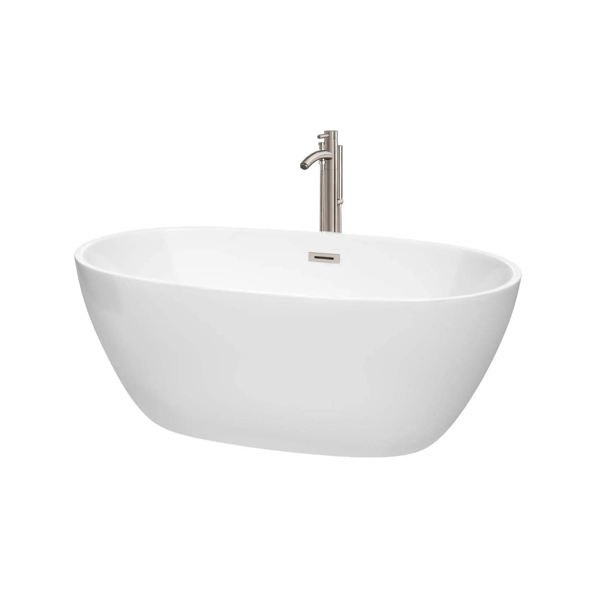 59" White Freestanding Bathtub with Brushed Nickel Faucet - Juno by Wyndham (WCBTK156159ATP11BN) image