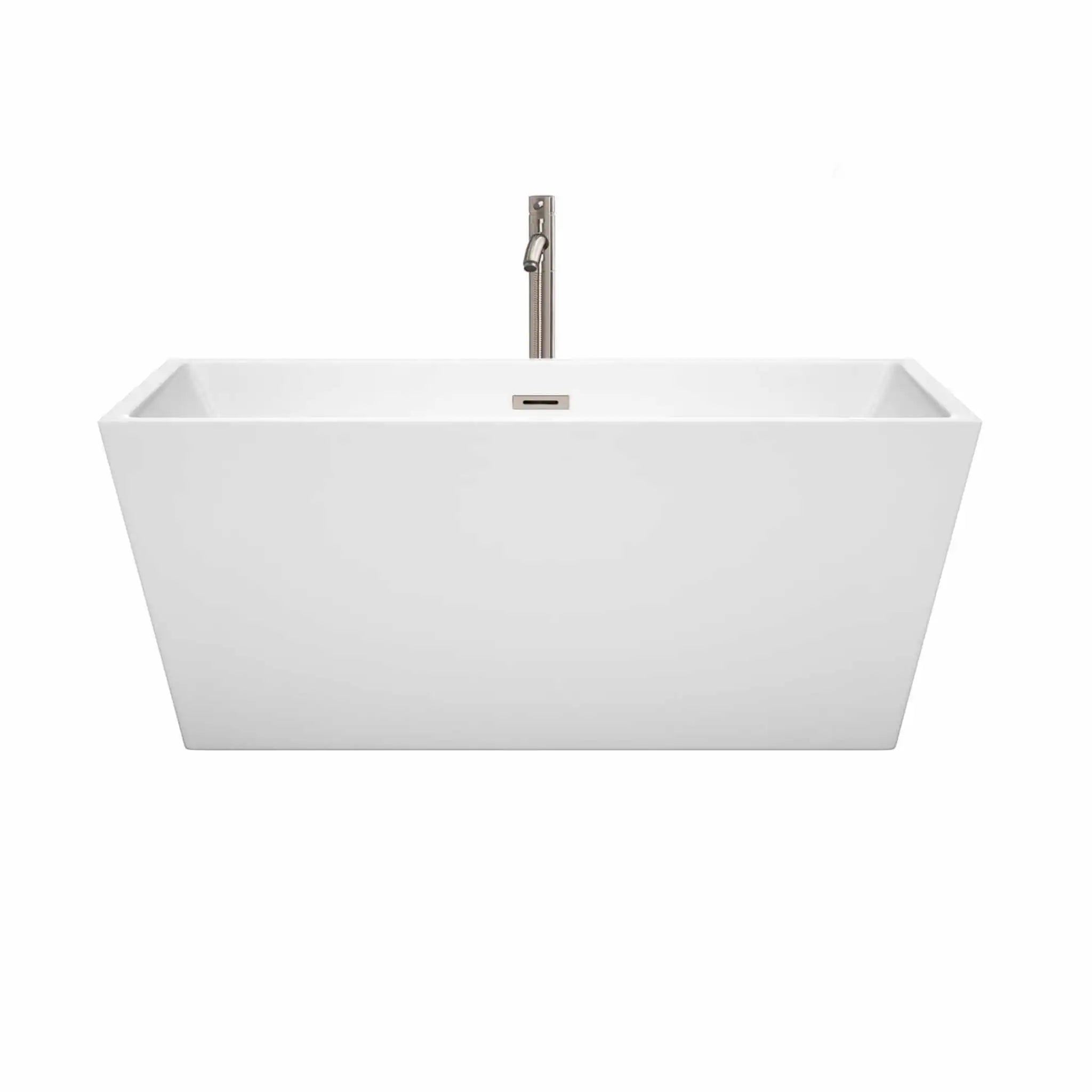 59" White Freestanding Bathtub with Brushed Nickel Faucet - Sara by Wyndham (WCBTK151459ATP11BN) image 2