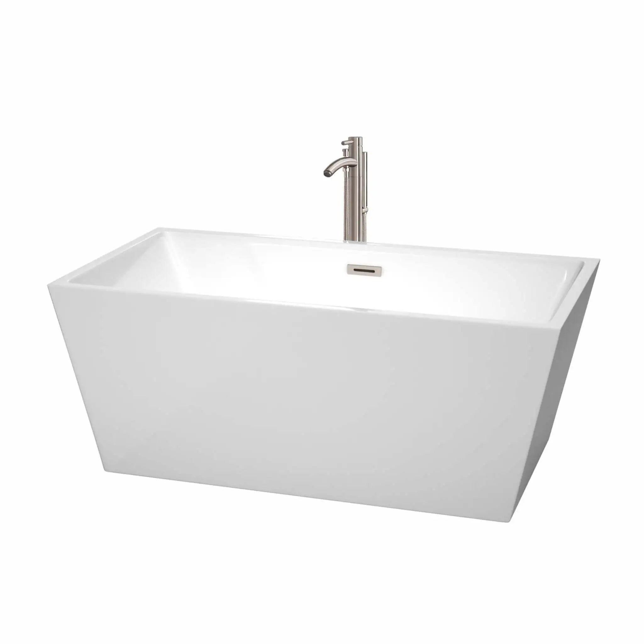 59" White Freestanding Bathtub with Brushed Nickel Faucet - Sara by Wyndham (WCBTK151459ATP11BN) image