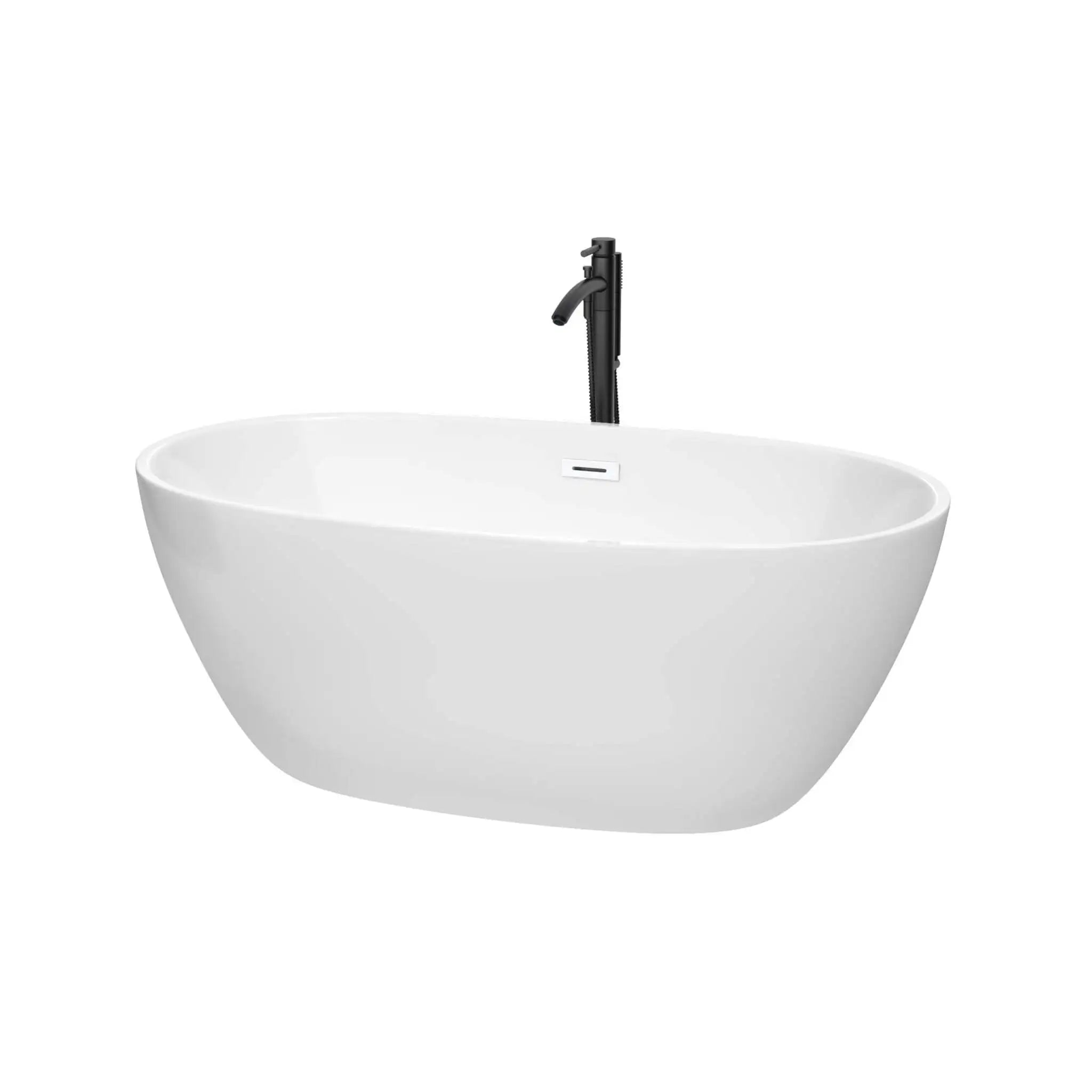 59" White Freestanding Bathtub with Matte Black Faucet - Juno by Wyndham (WCBTK156159SWATPBK) image