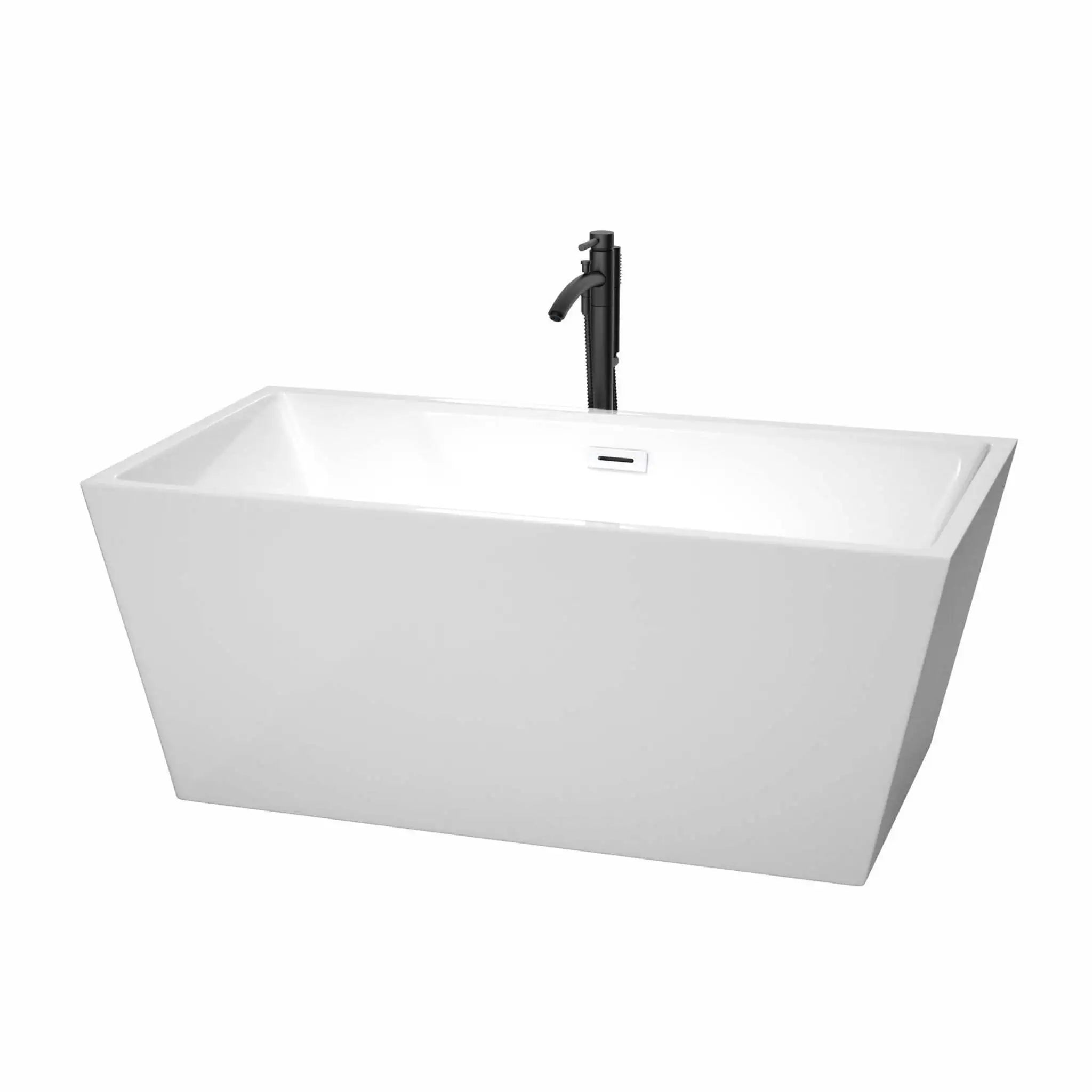 59" White Freestanding Bathtub with Matte Black Faucet - Sara by Wyndham (WCBTK151459SWATPBK) image