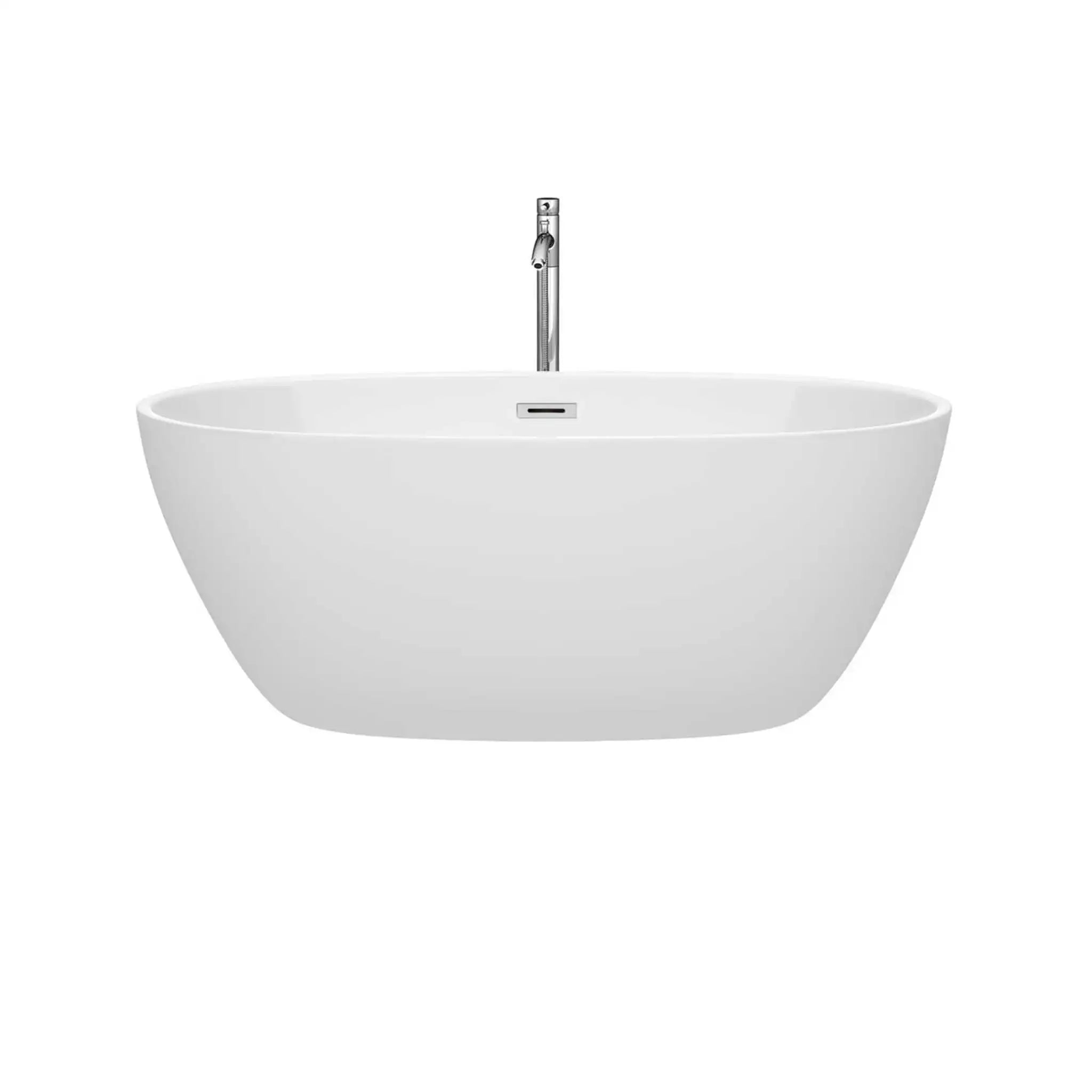 59" White Freestanding Bathtub with Polished Chrome Faucet - Juno by Wyndham (WCBTK156159ATP11PC) image 2