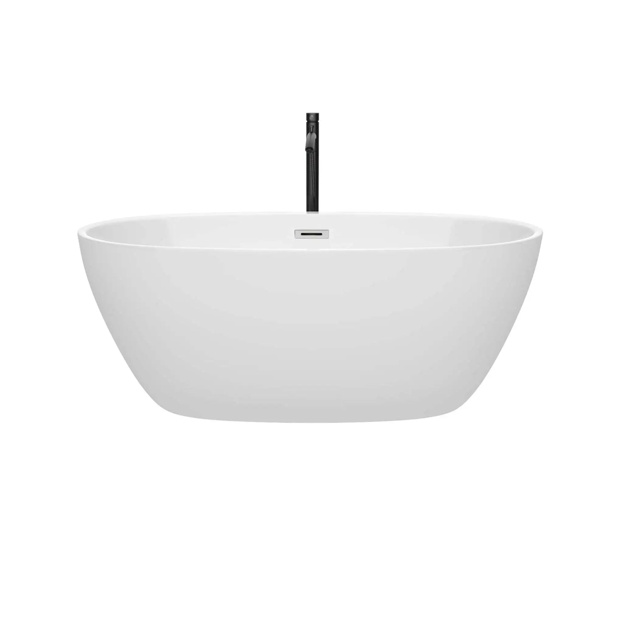 59" White Freestanding Bathtub with Polished Chrome Faucet - Juno by Wyndham (WCBTK156159PCATPBK) image 2