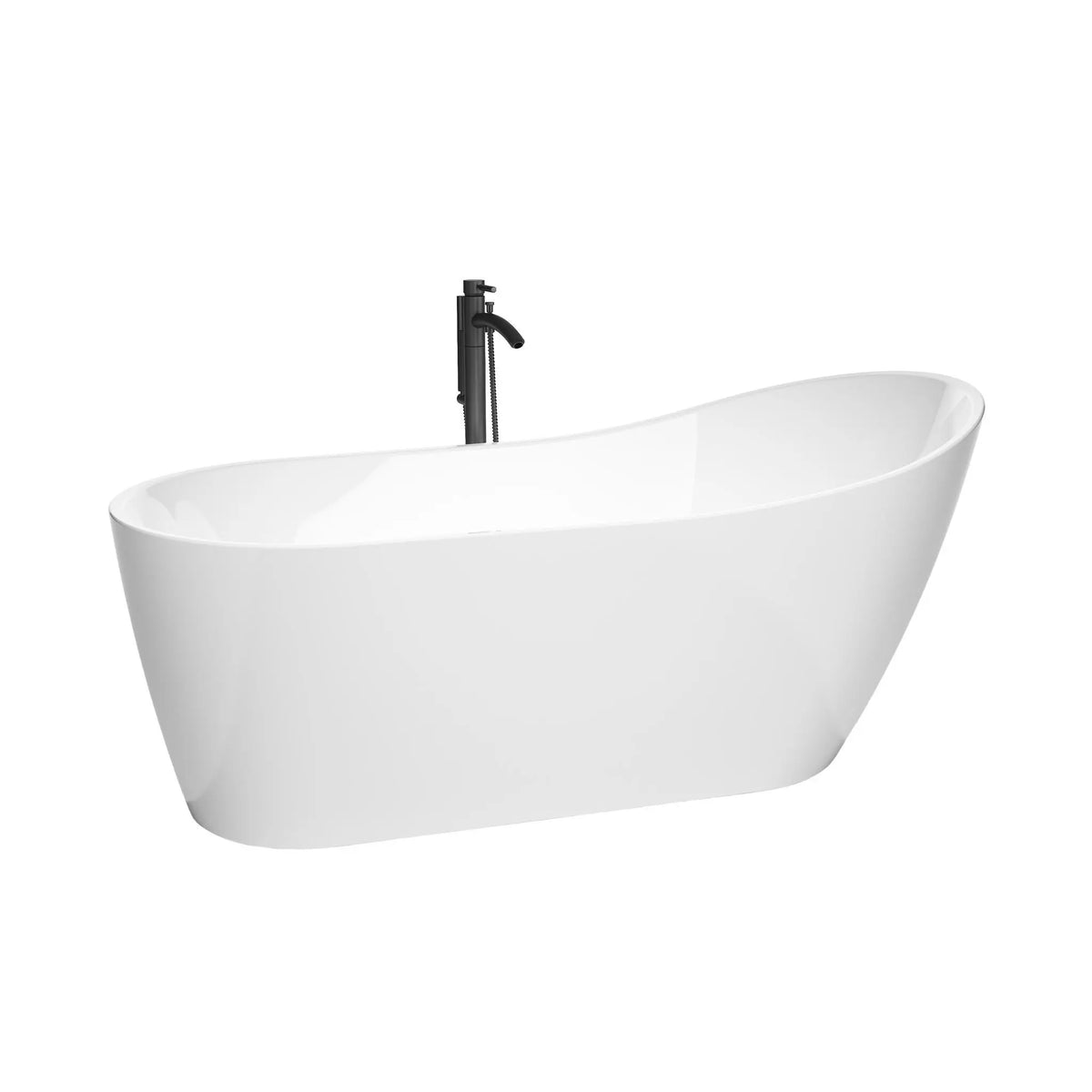 59" White Soaking Bathtub with Polished Chrome Trim and Floor Mounted Faucet in Matte Black - Davia by Wyndham (WCBTS200259PCATPBK) 2