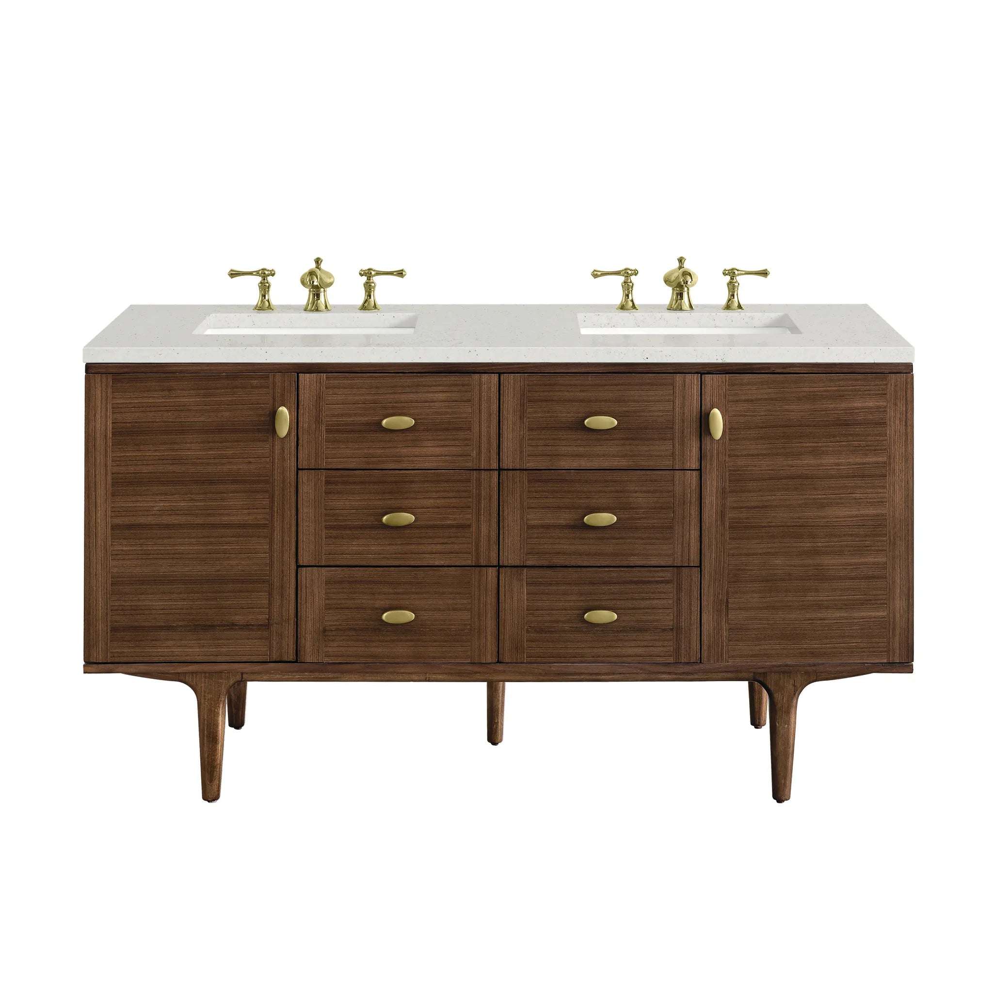 60" Amberly Double Vanity in Mid-Century Walnut-Lime Delight Silestone-8" Widespread image
