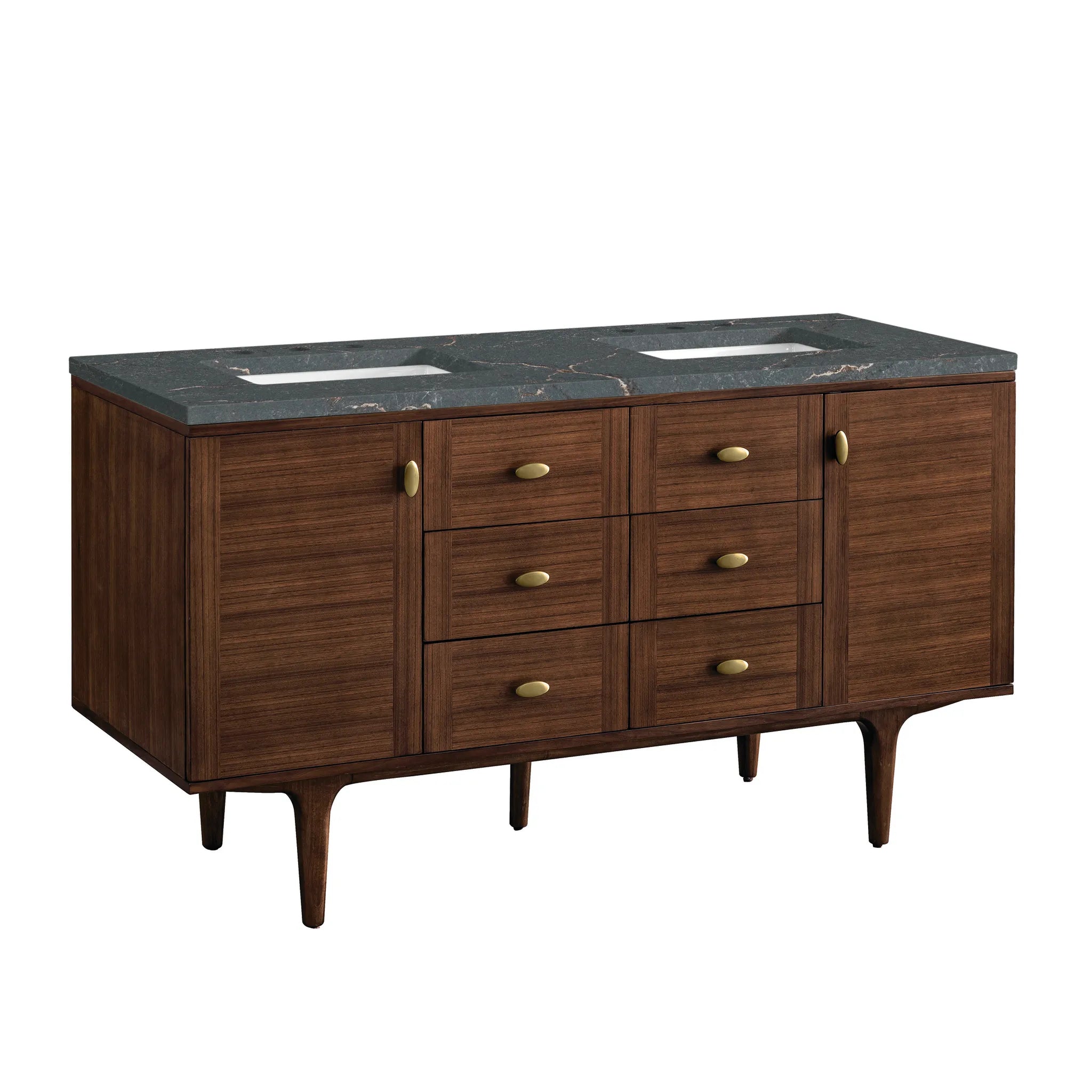 60" Amberly Double Vanity in Mid-Century Walnut-Parisien Bleu Silestone-8" Widespread image 10
