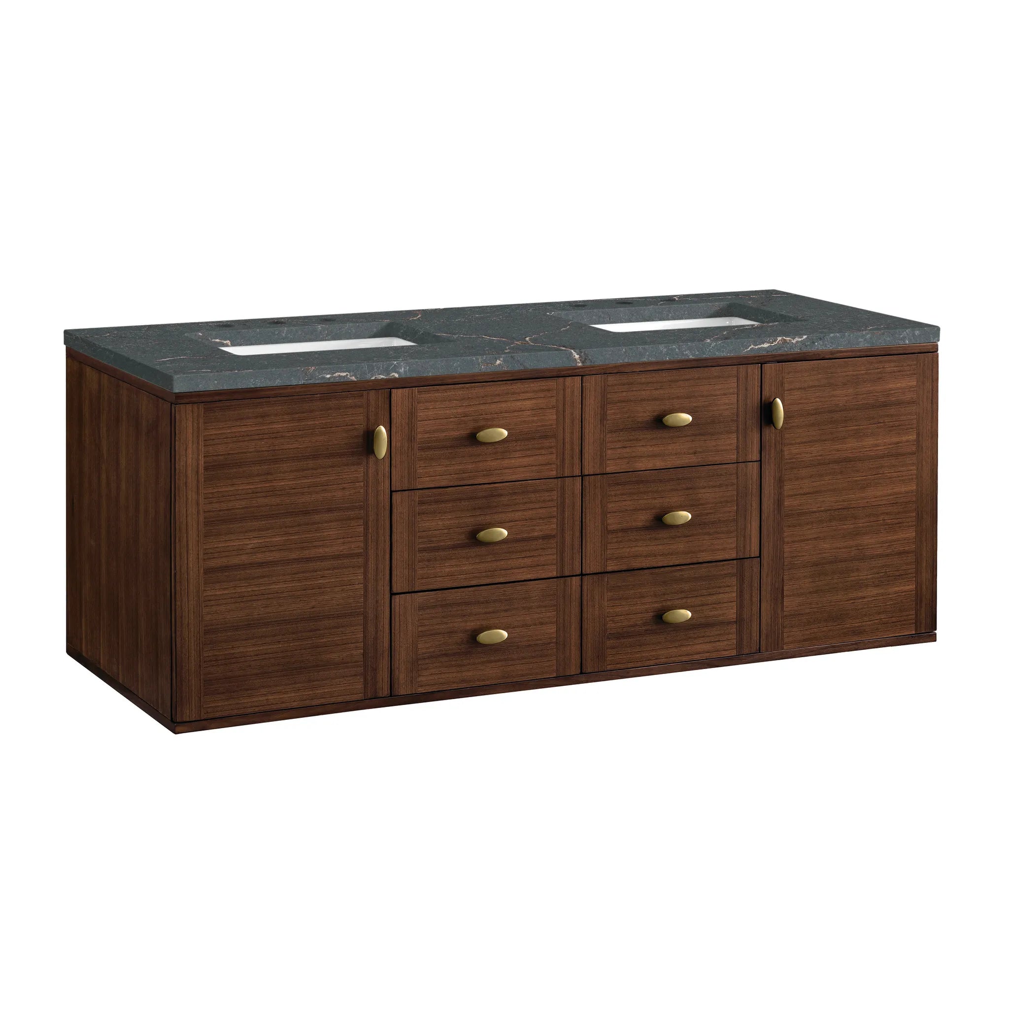 60" Amberly Double Vanity in Mid-Century Walnut-Parisien Bleu Silestone-8" Widespread image 11