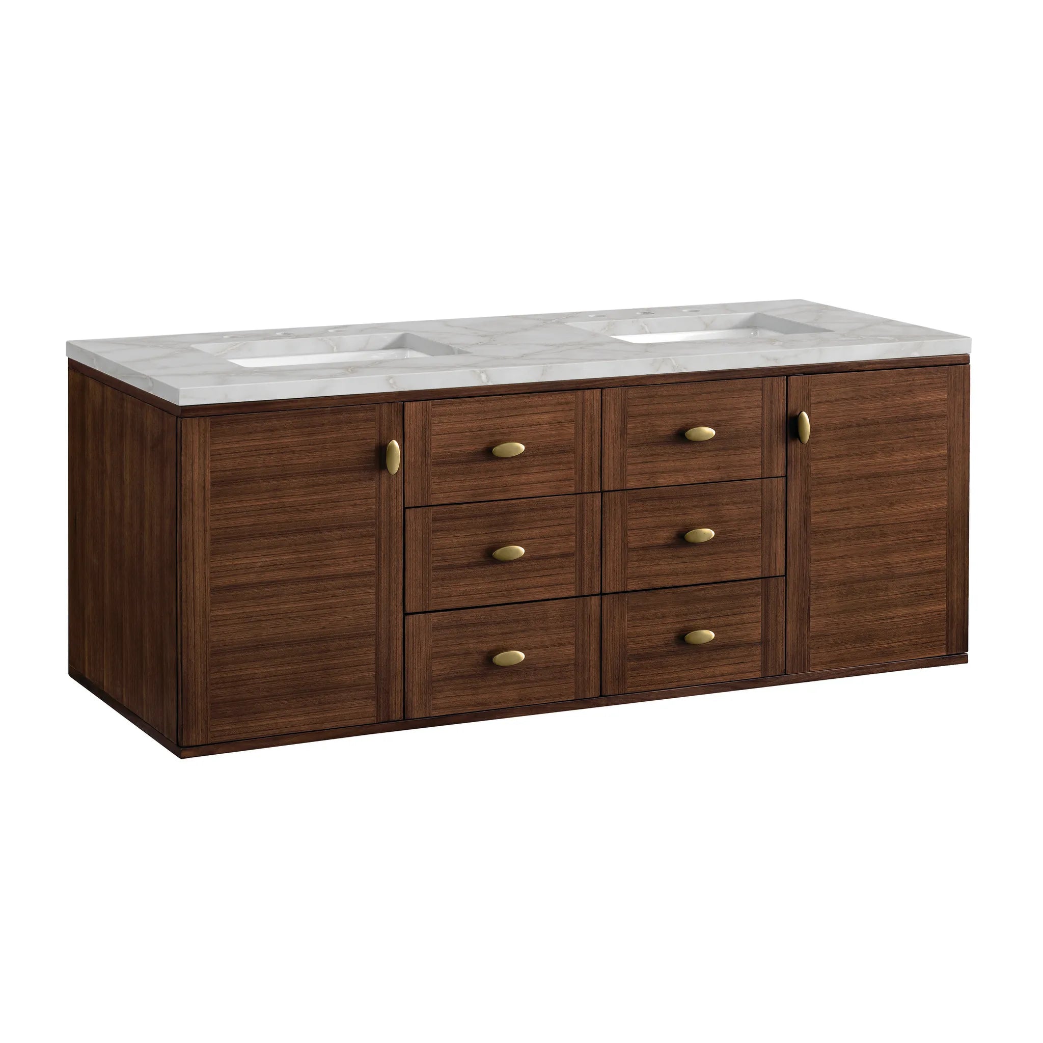 60" Amberly Double Vanity in Mid-Century Walnut-Victorian Silver Silestone-8" Widespread image 11