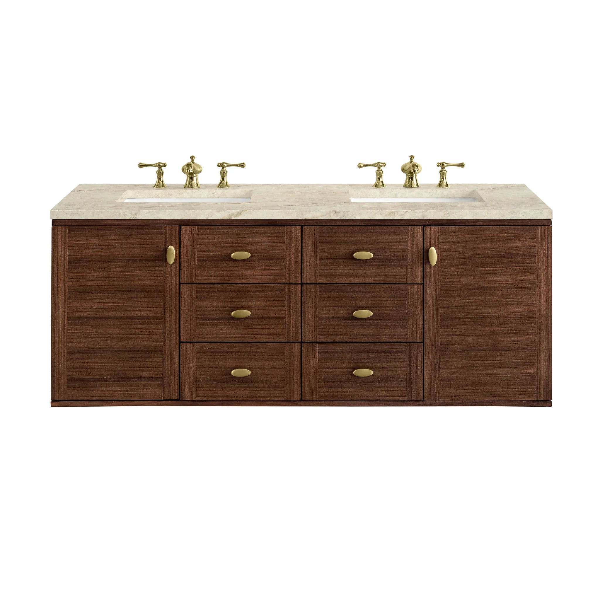 60" Amberly Double Vanity in Mid-Century Walnut by James Martin Vanities - AURA Modern Home