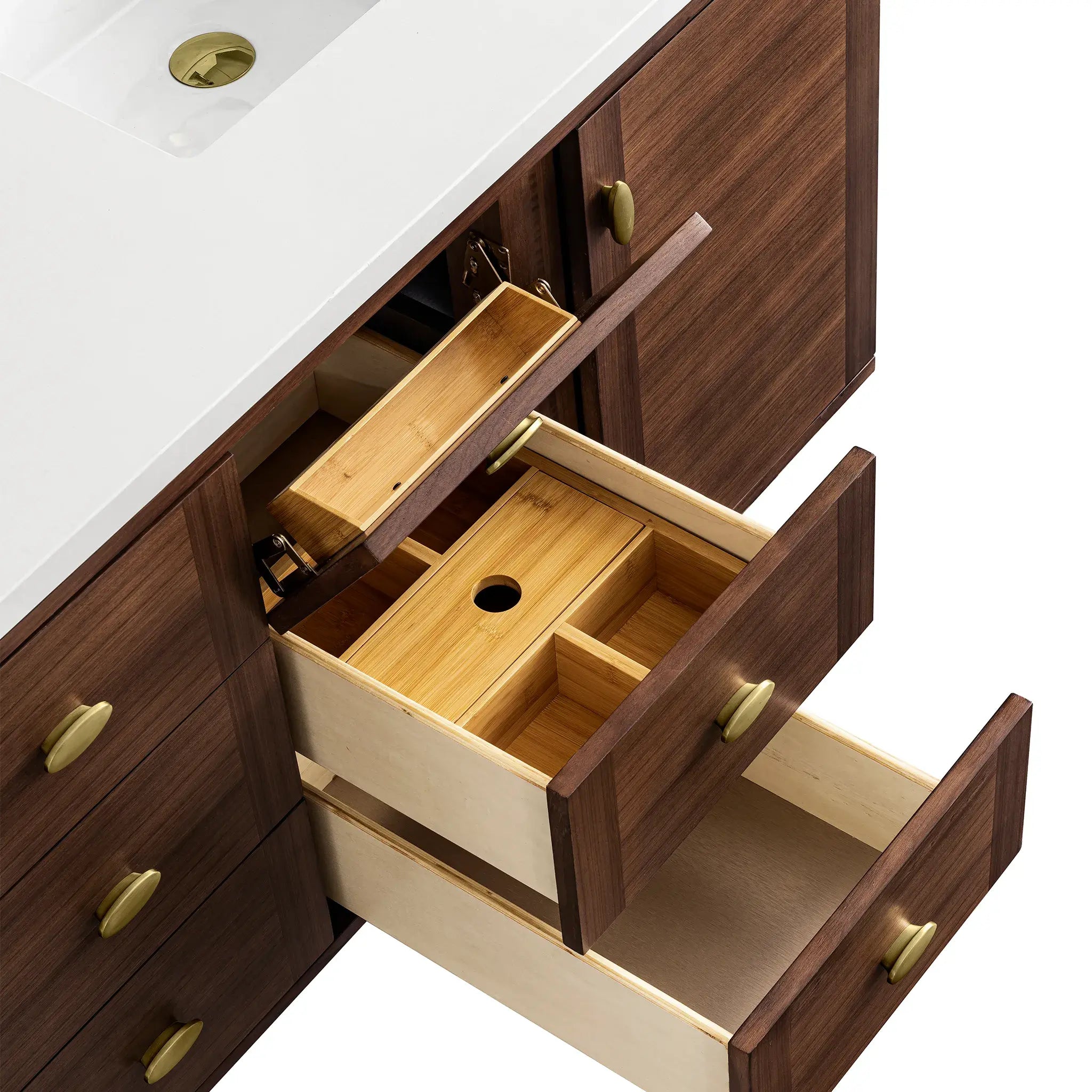 60" Amberly Double Vanity in Mid-Century Walnut w/FreePower Wireless Charger-Cabinet Only-Not Available image 10
