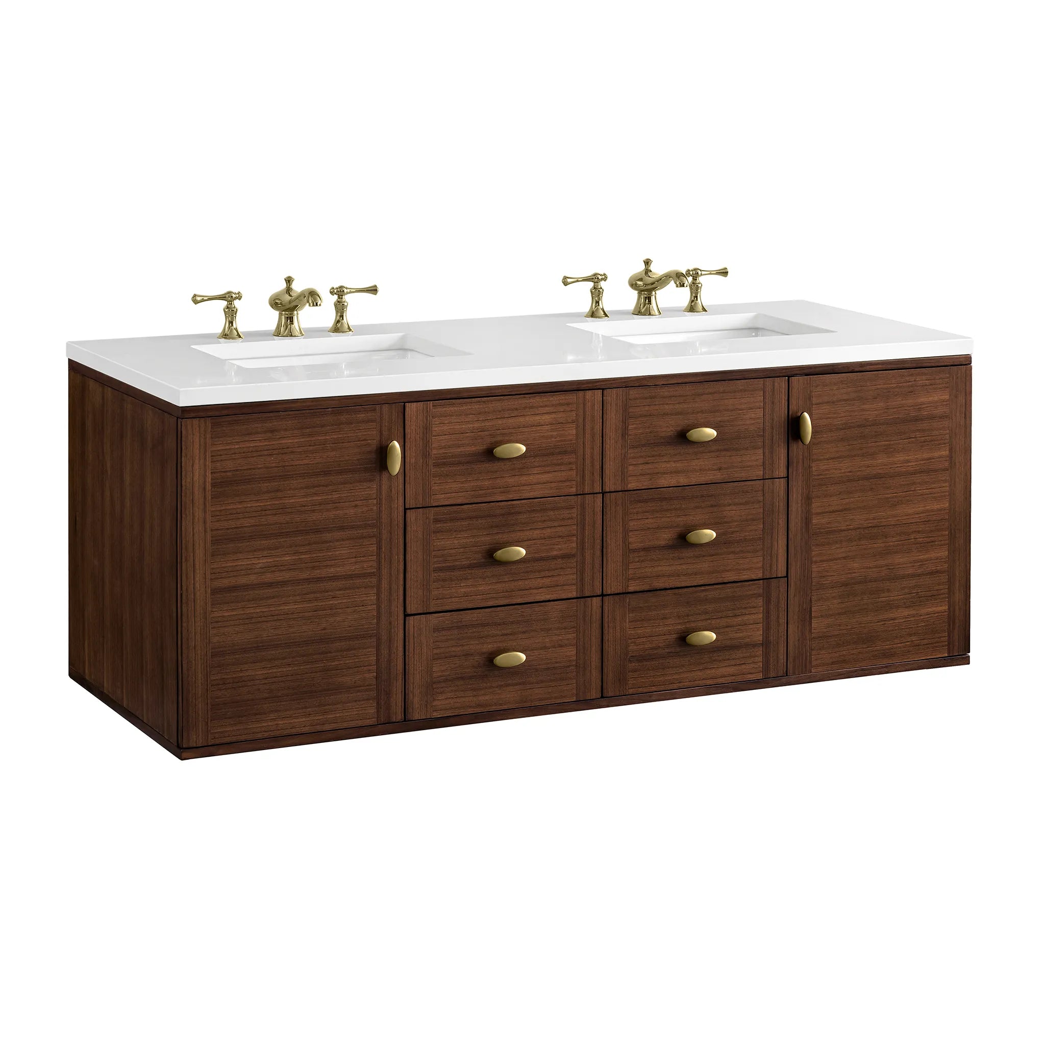 60" Amberly Double Vanity in Mid-Century Walnut-White Zeus Silestone-8" Widespread image 18