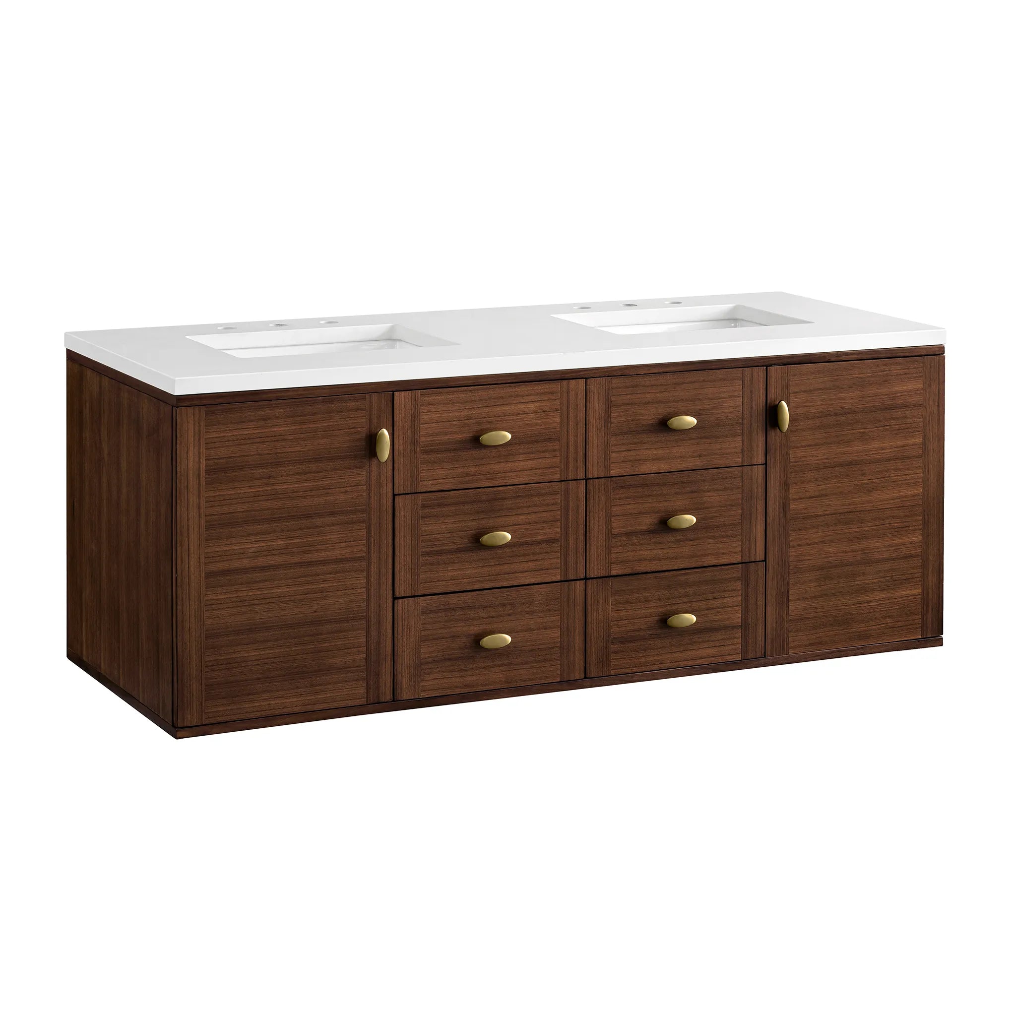 60" Amberly Double Vanity in Mid-Century Walnut-White Zeus Silestone-8" Widespread image 19