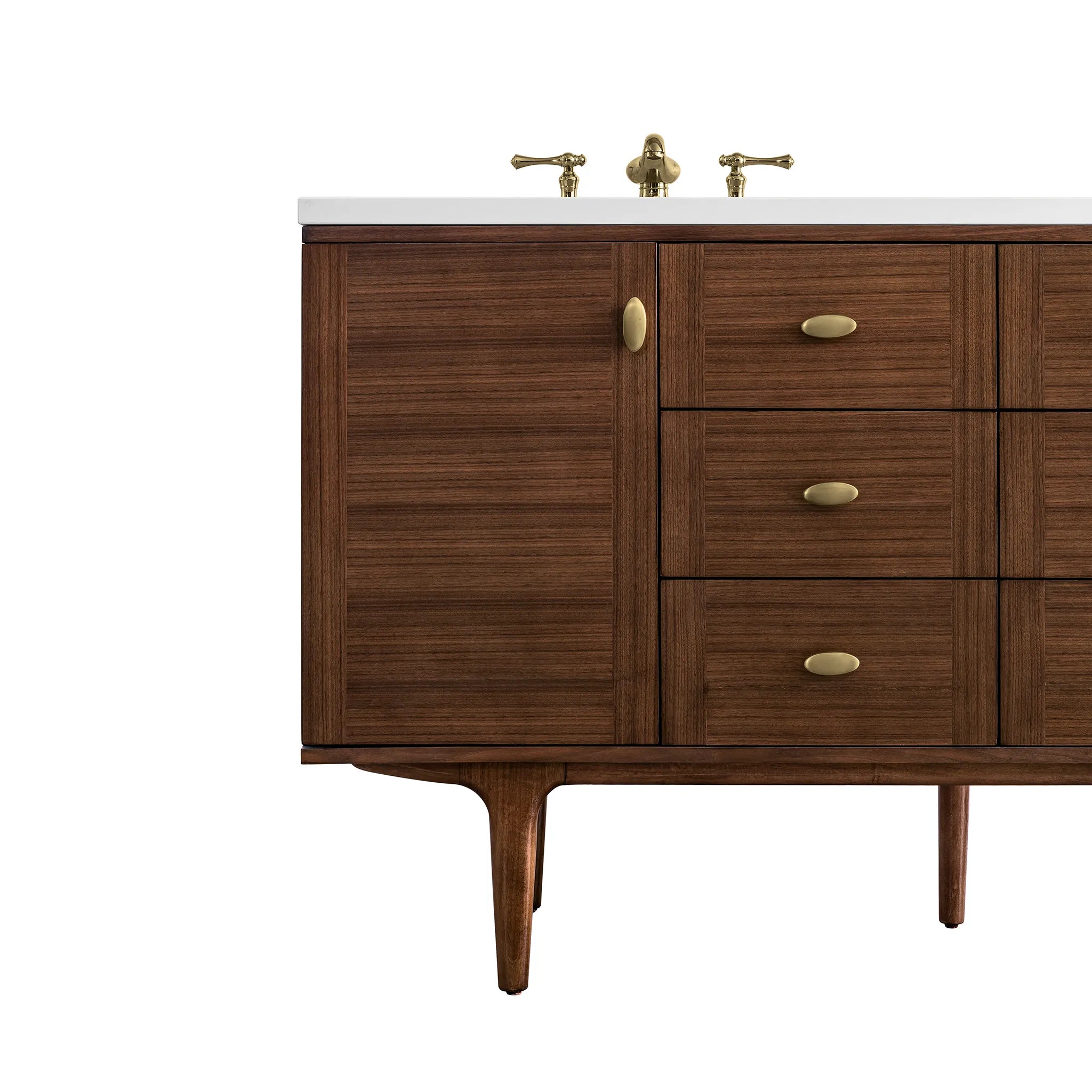 60" Amberly Double Vanity in Mid-Century Walnut-White Zeus Silestone-8" Widespread image 20