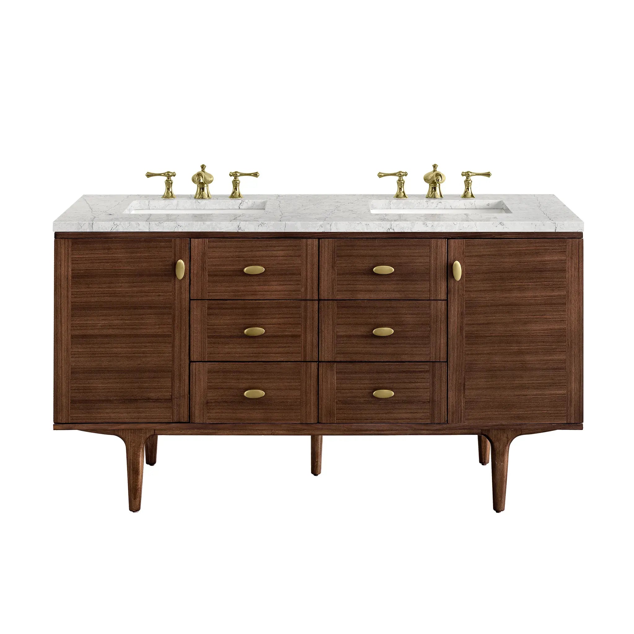 60" Amberly Double Vanity in Mid-Century Walnut by James Martin Vanities - AURA Modern Home