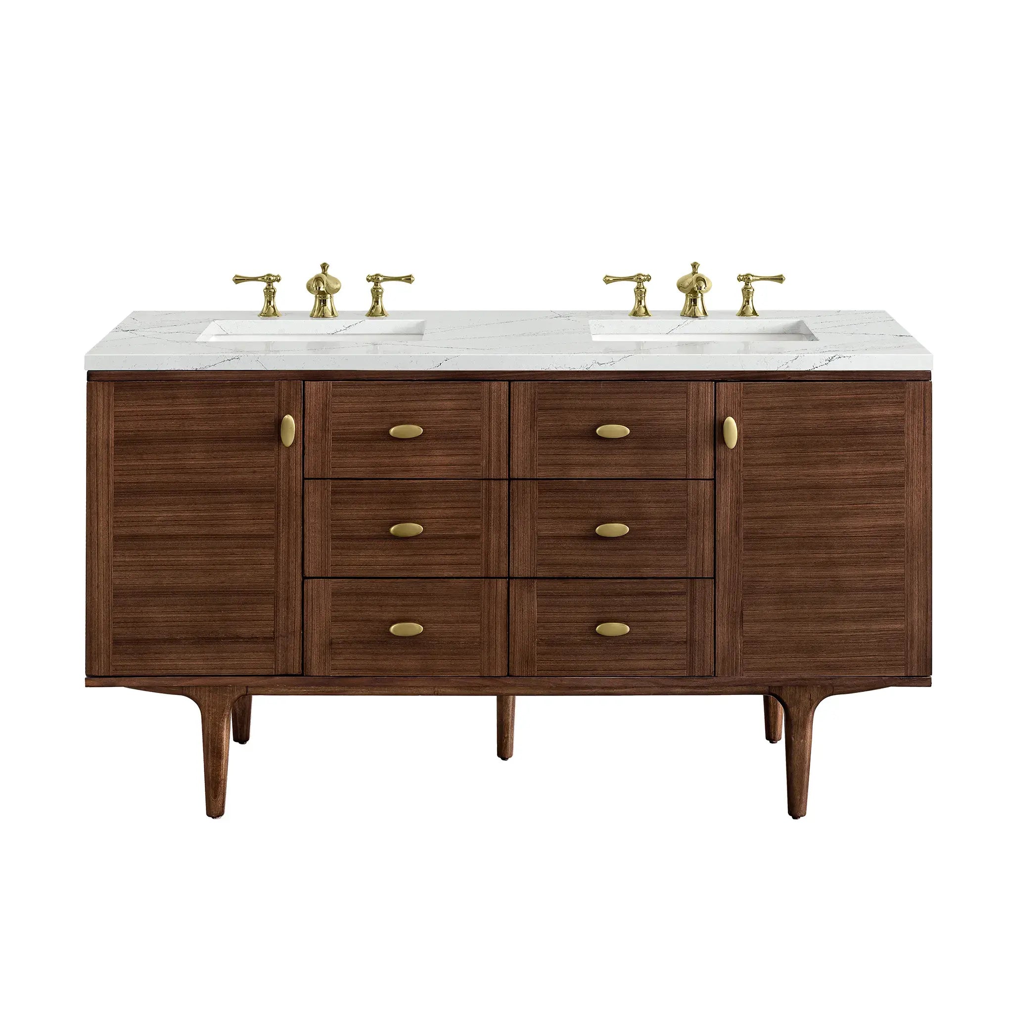 60" Amberly Double Vanity in Mid-Century Walnut by James Martin Vanities - AURA Modern Home