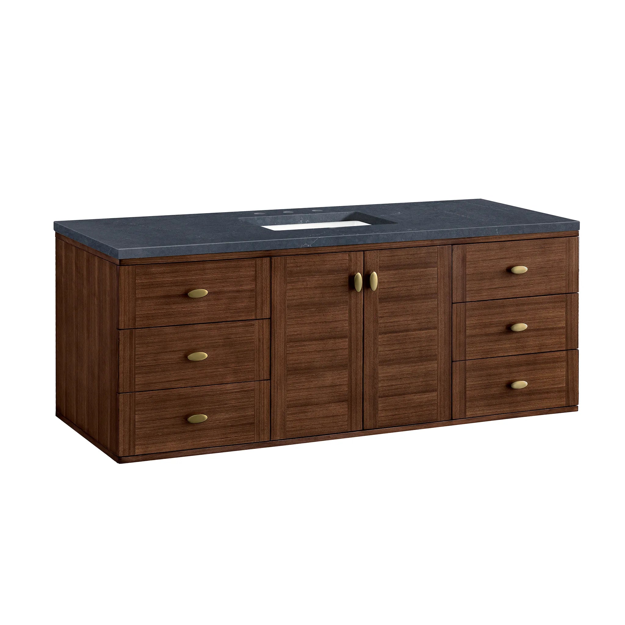 60" Amberly Single Vanity in Mid-Century Walnut-Charcoal Soapstone Silestone-8" Widespread image 15