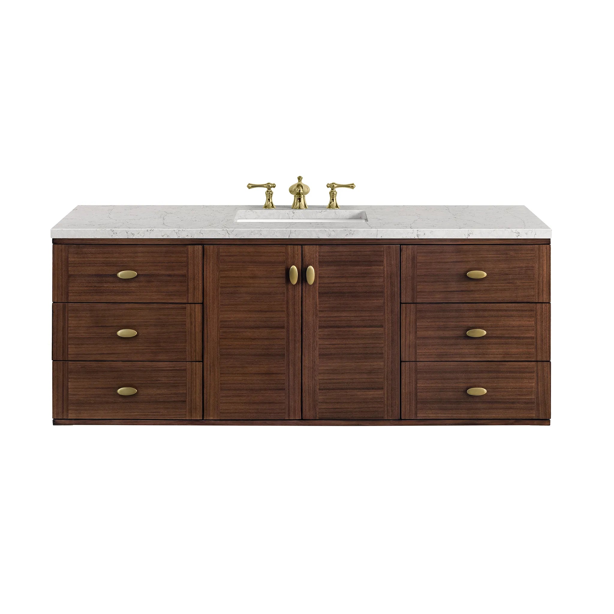 60" Amberly Single Vanity in Mid-Century Walnut-Eternal Jasmine Pearl Silestone-8" Widespread image 1