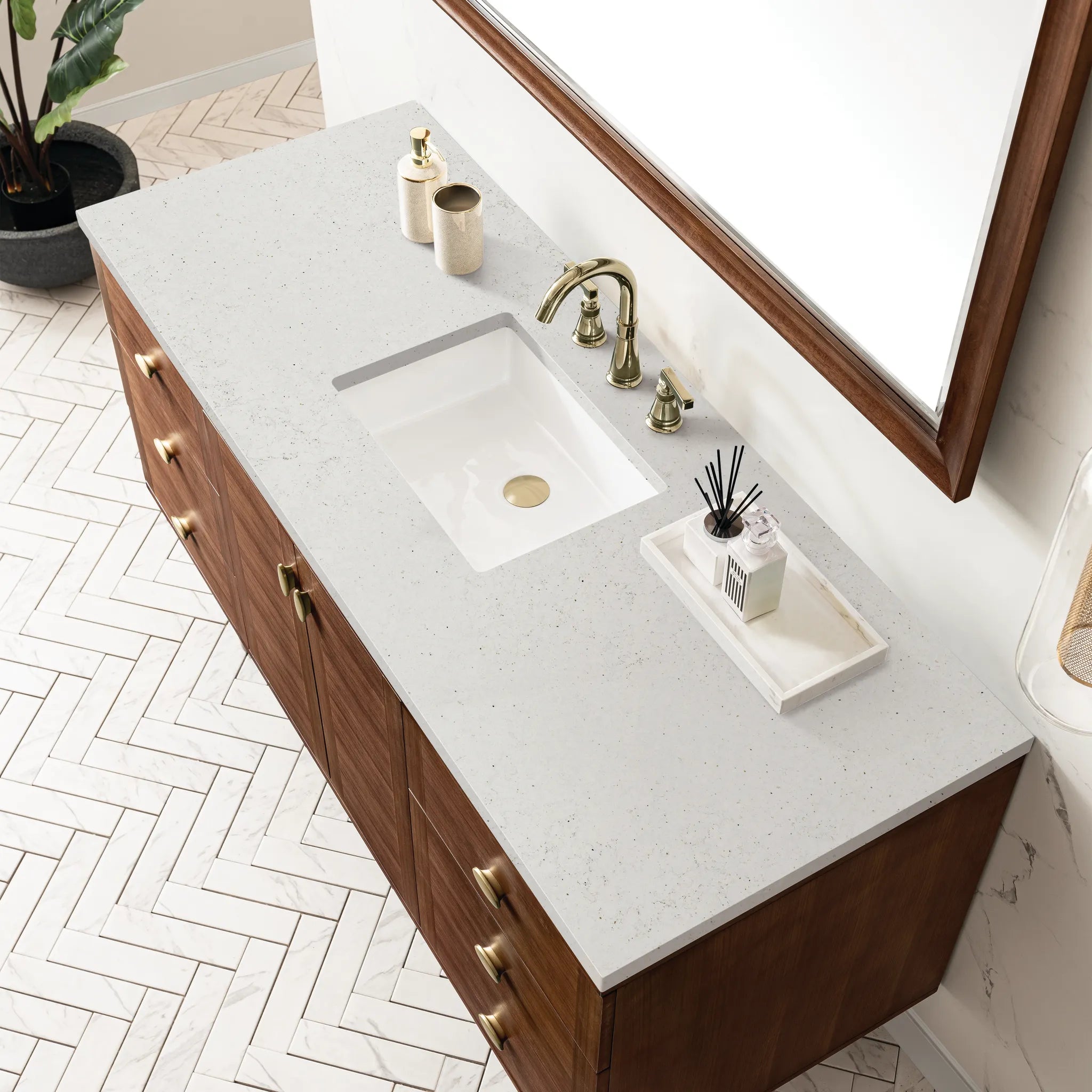 60" Amberly Single Vanity in Mid-Century Walnut-Lime Delight Silestone-8" Widespread image 8