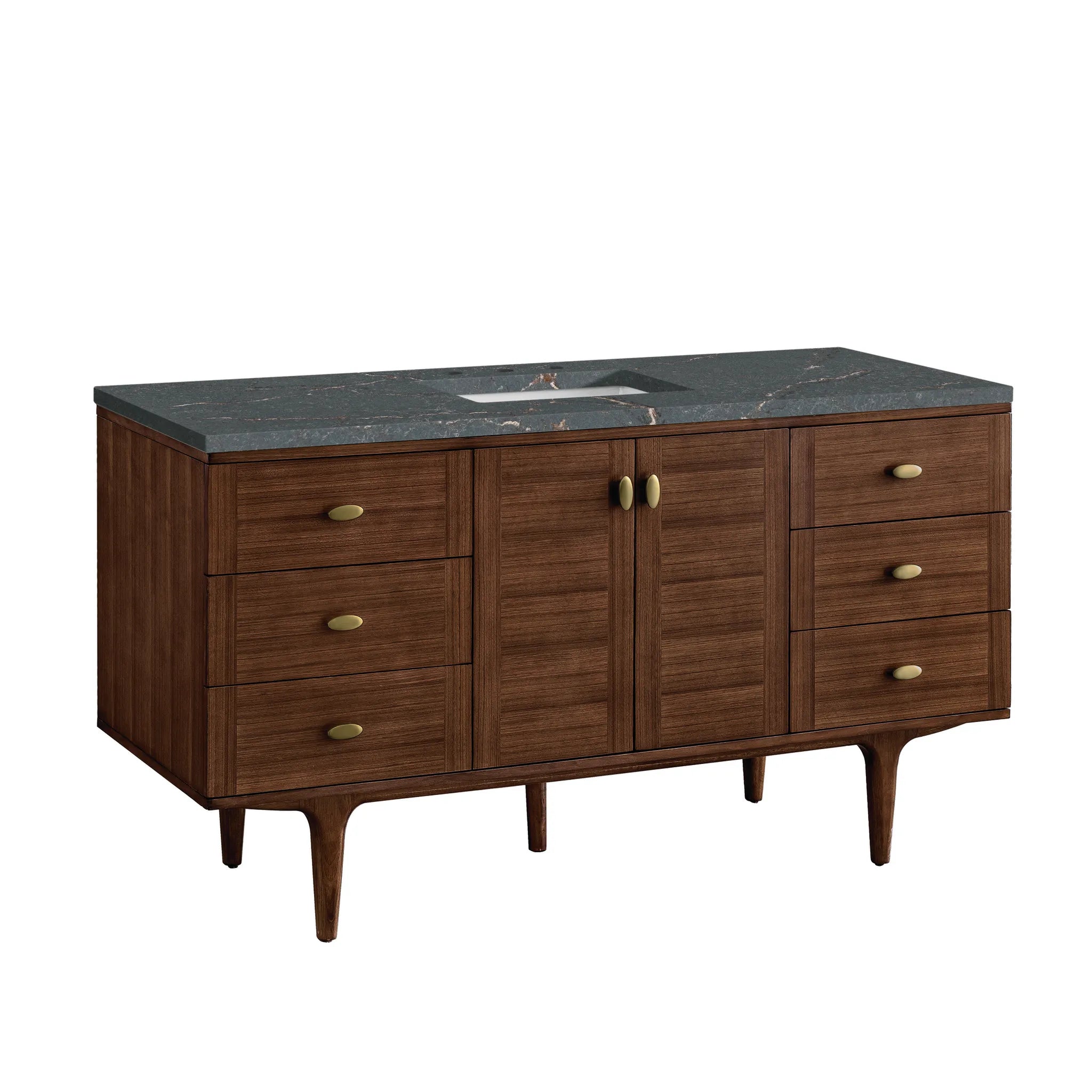 60" Amberly Single Vanity in Mid-Century Walnut-Parisien Bleu Silestone-8" Widespread image 9
