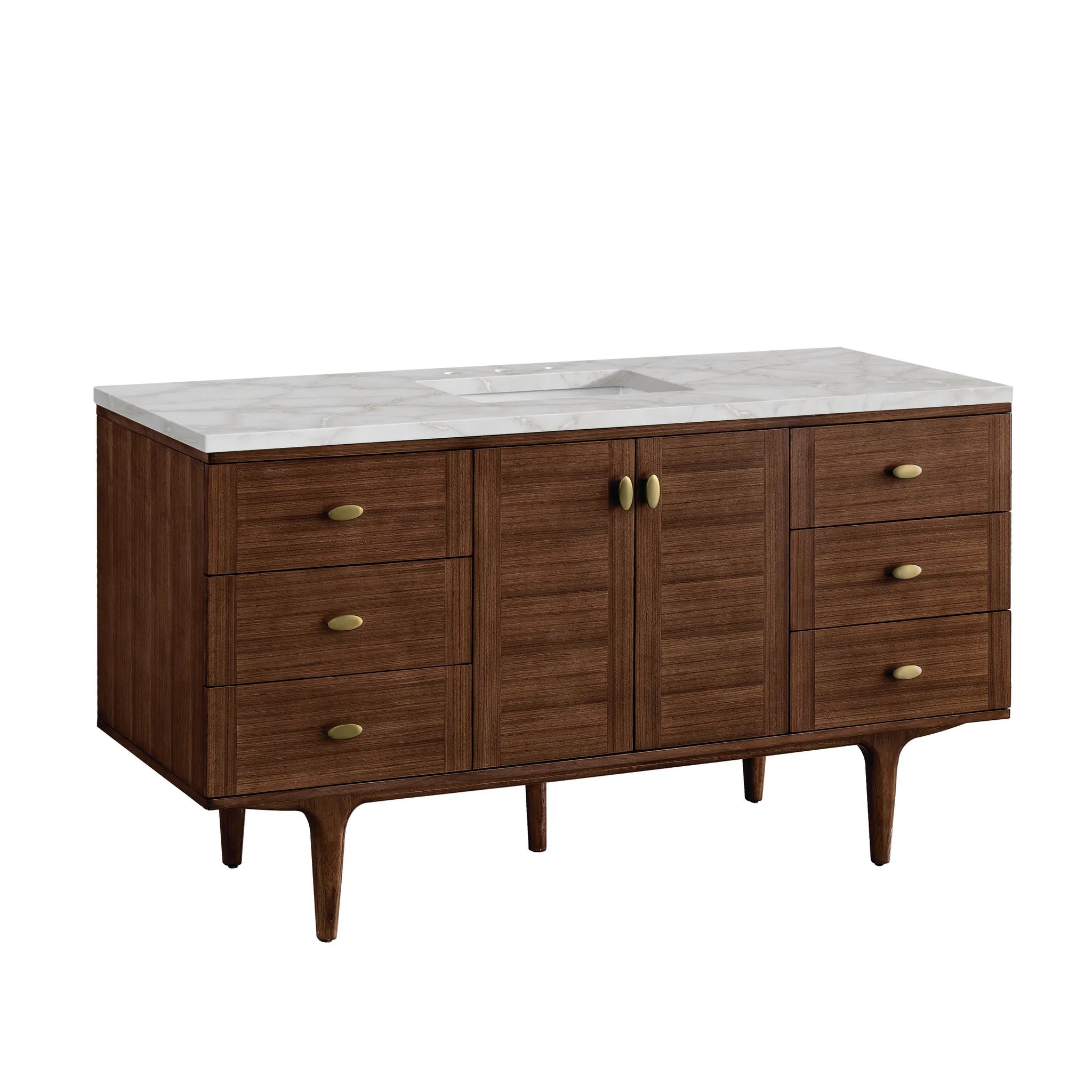 60" Amberly Single Vanity in Mid-Century Walnut-Victorian Silver Silestone-8" Widespread image 9