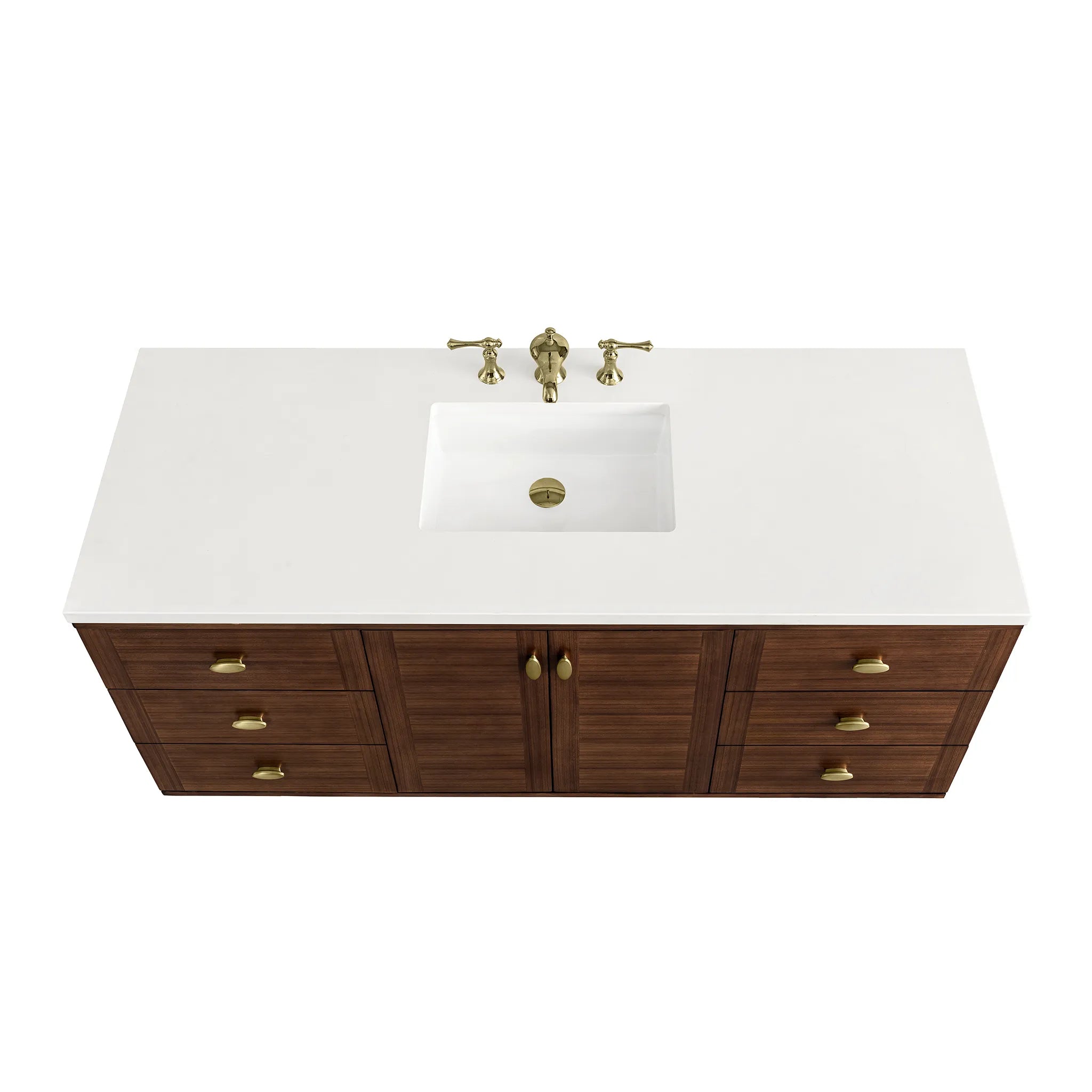 60" Amberly Single Vanity in Mid-Century Walnut-White Zeus Silestone-8" Widespread image 12