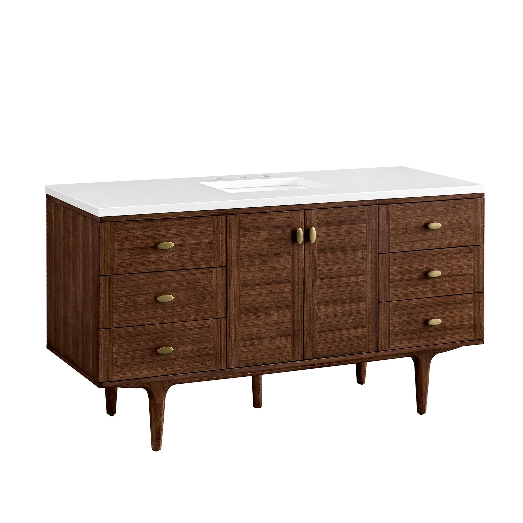 60" Amberly Single Vanity in Mid-Century Walnut-White Zeus Silestone-8" Widespread image 14
